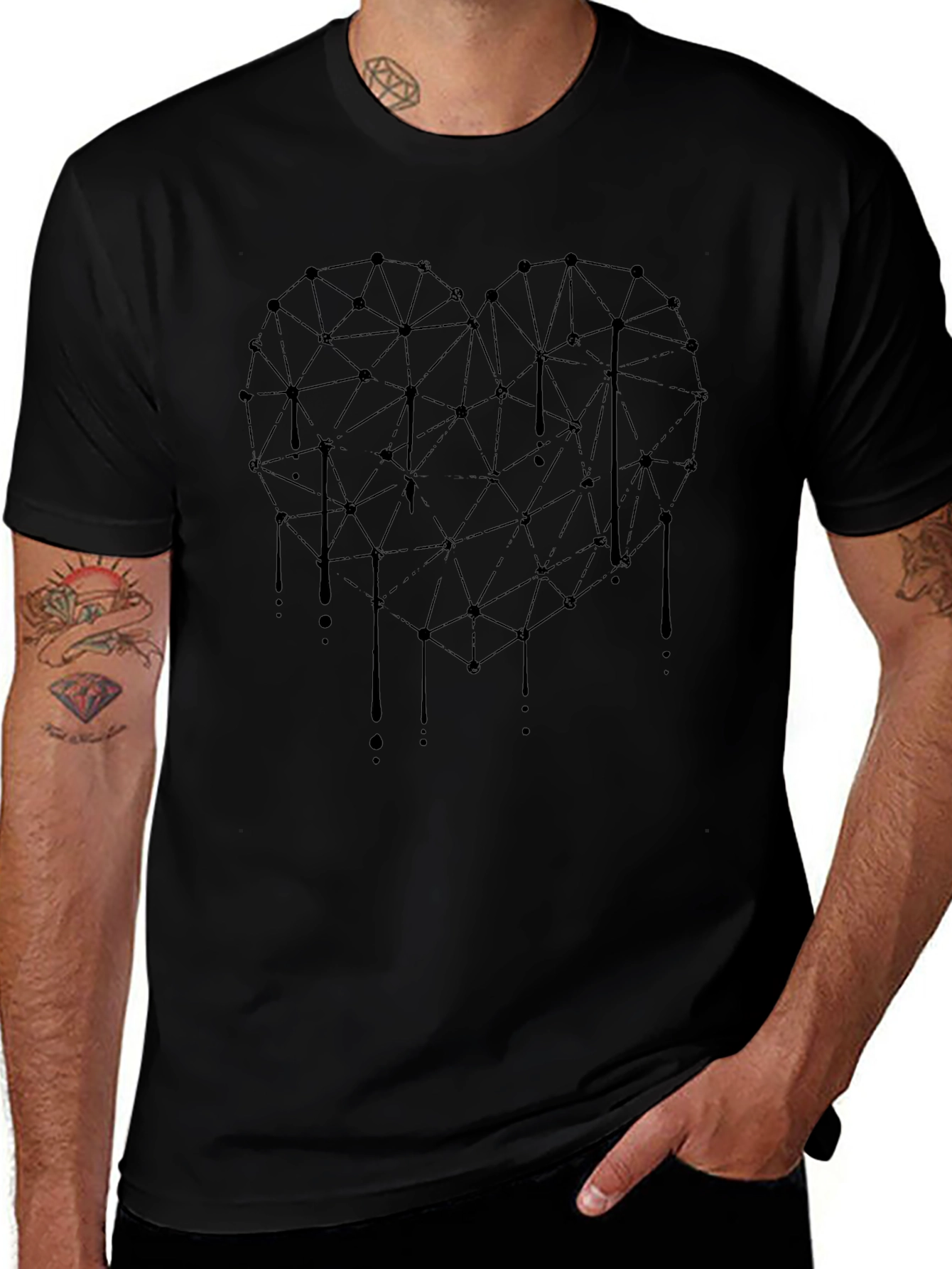 Geometric Heart Drip Black T-Shirt