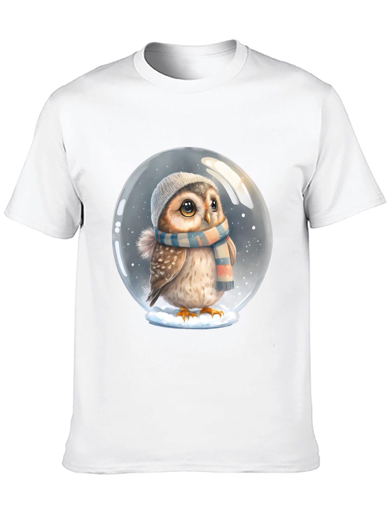 Cute Owl in Snow Globe Black T-Shirt