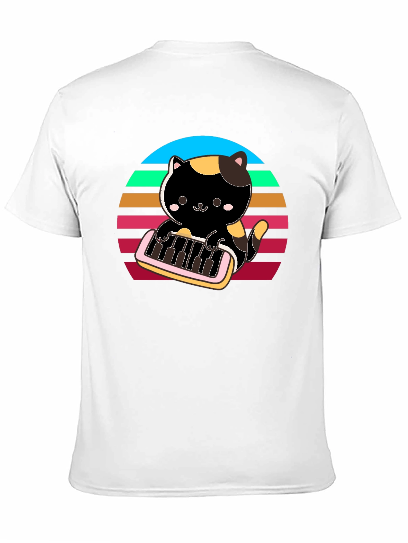 Cat Keyboardist T-Shirt - Retro Sunset Design