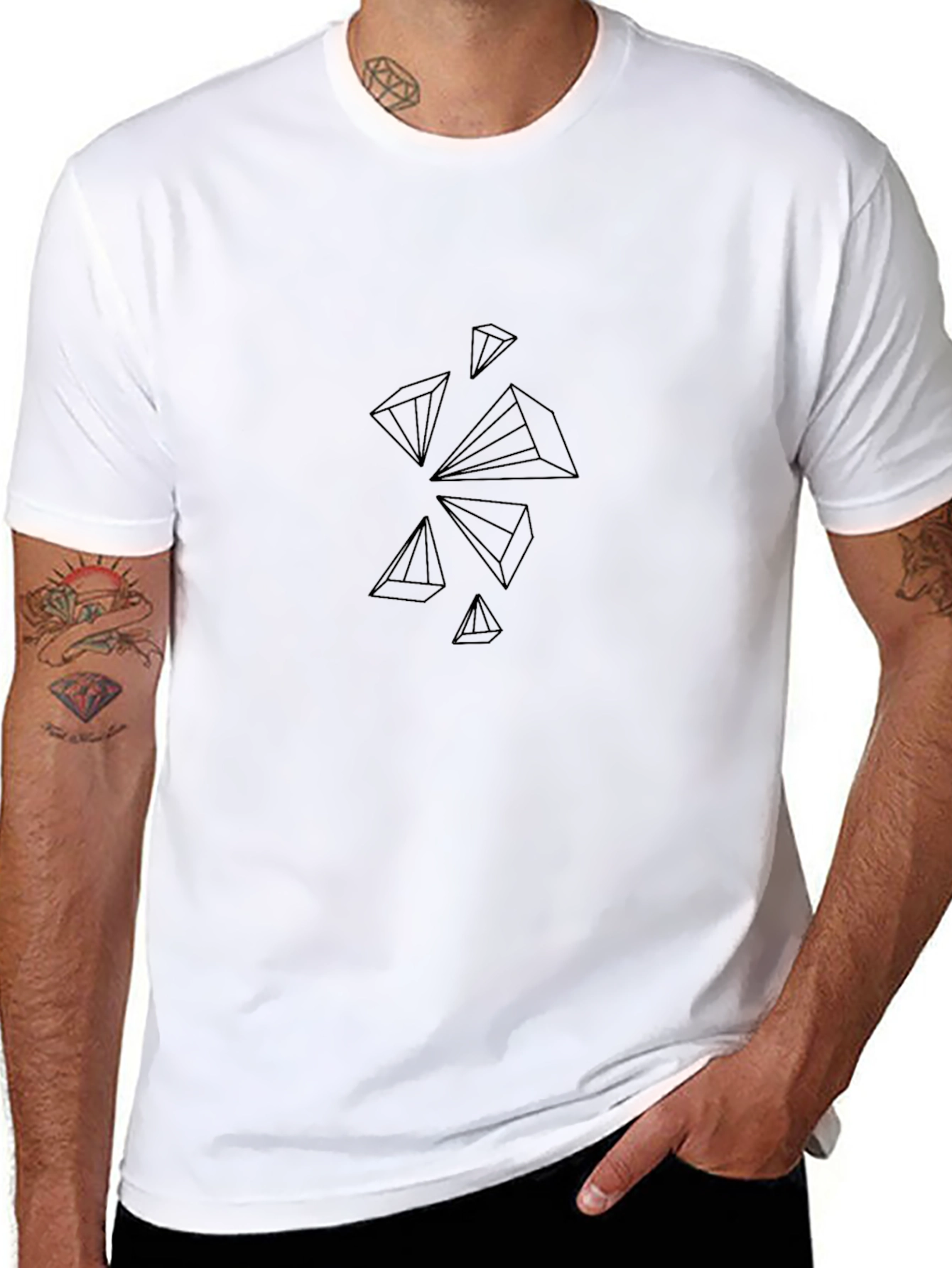Abstract Pyramid Design Black T-Shirt