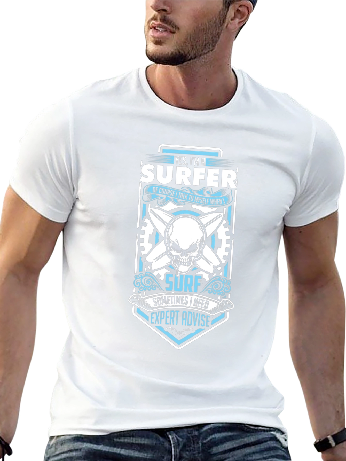 Surfer Skull Graphic T-Shirt - Black