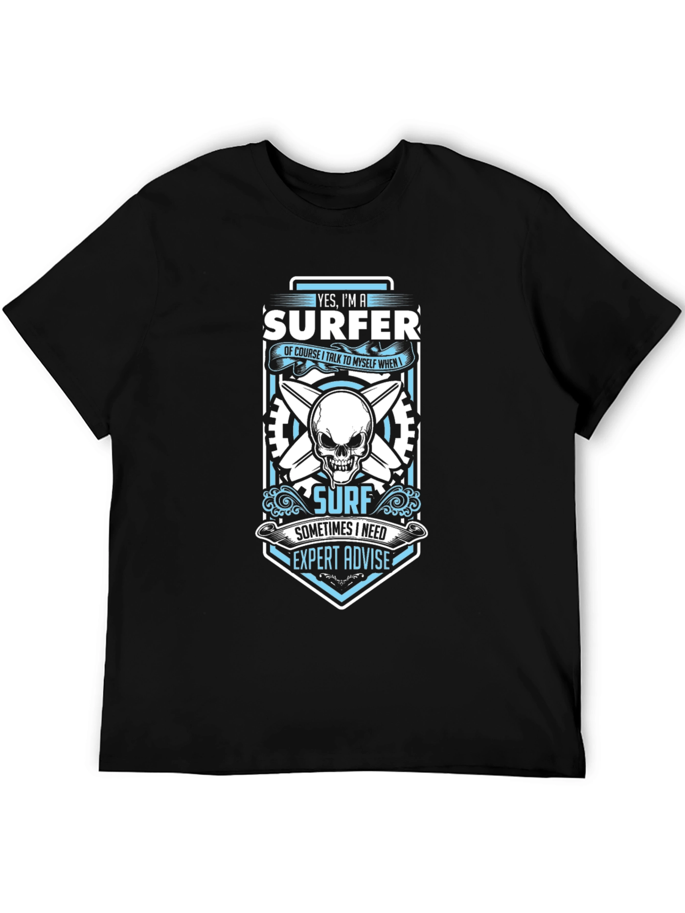 Surfer Skull Graphic T-Shirt - Black