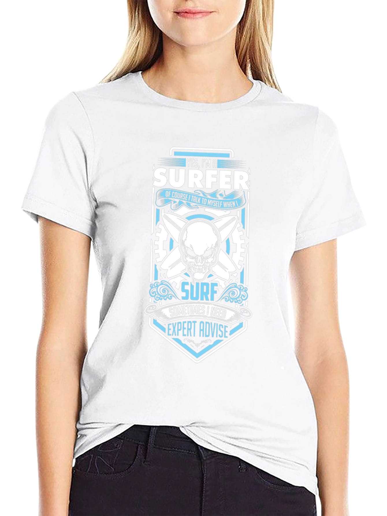Surfer Skull Graphic T-Shirt - Black