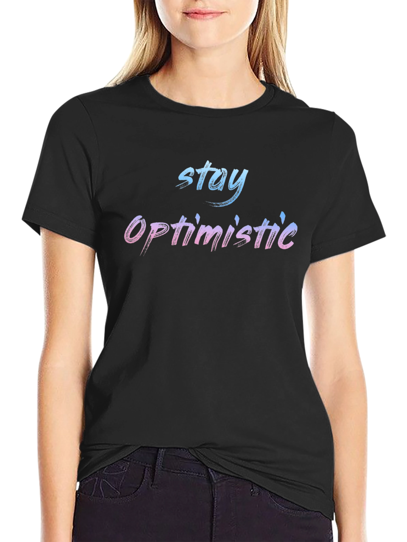 Stay Optimistic Graphic Black T-Shirt