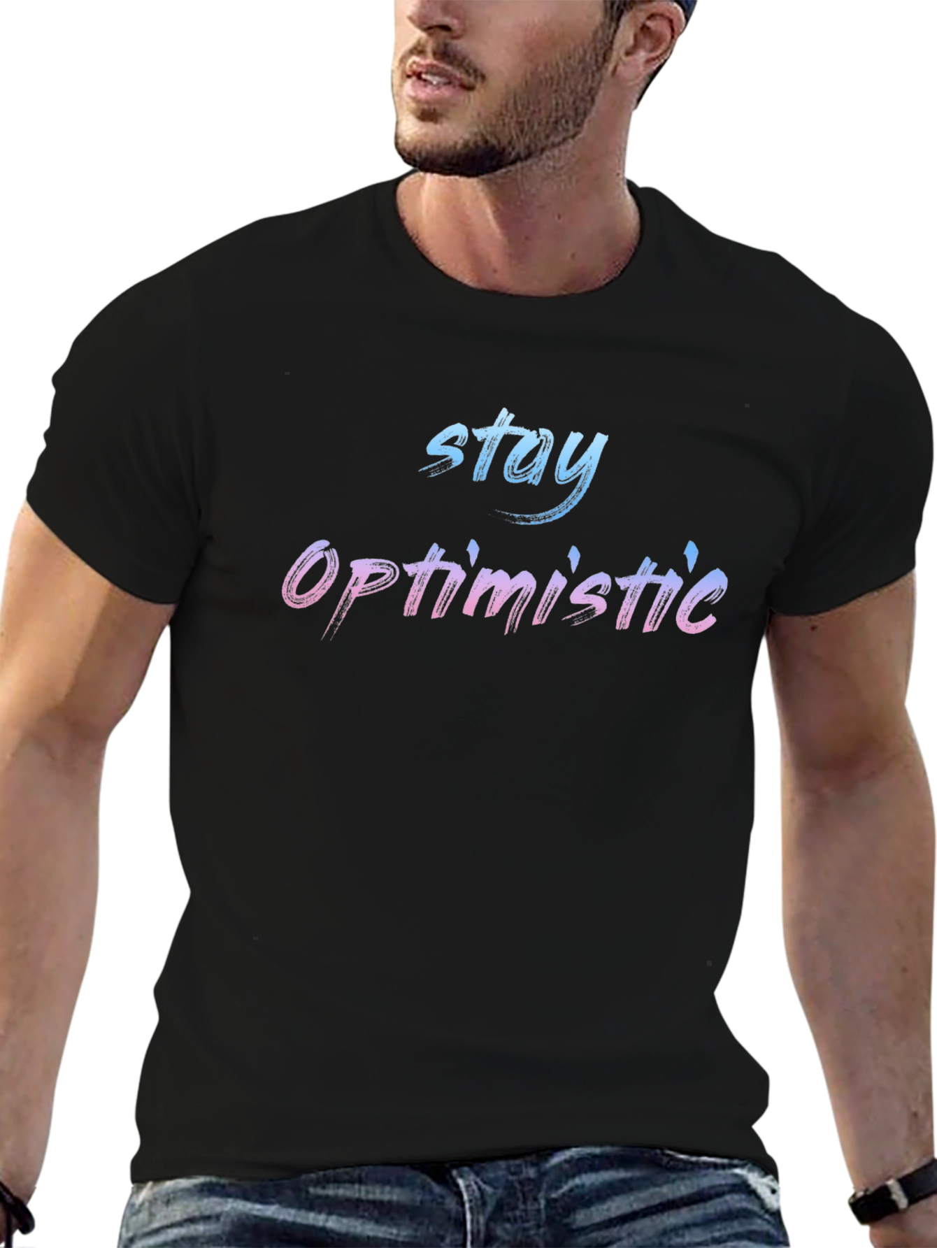 Stay Optimistic Graphic Black T-Shirt