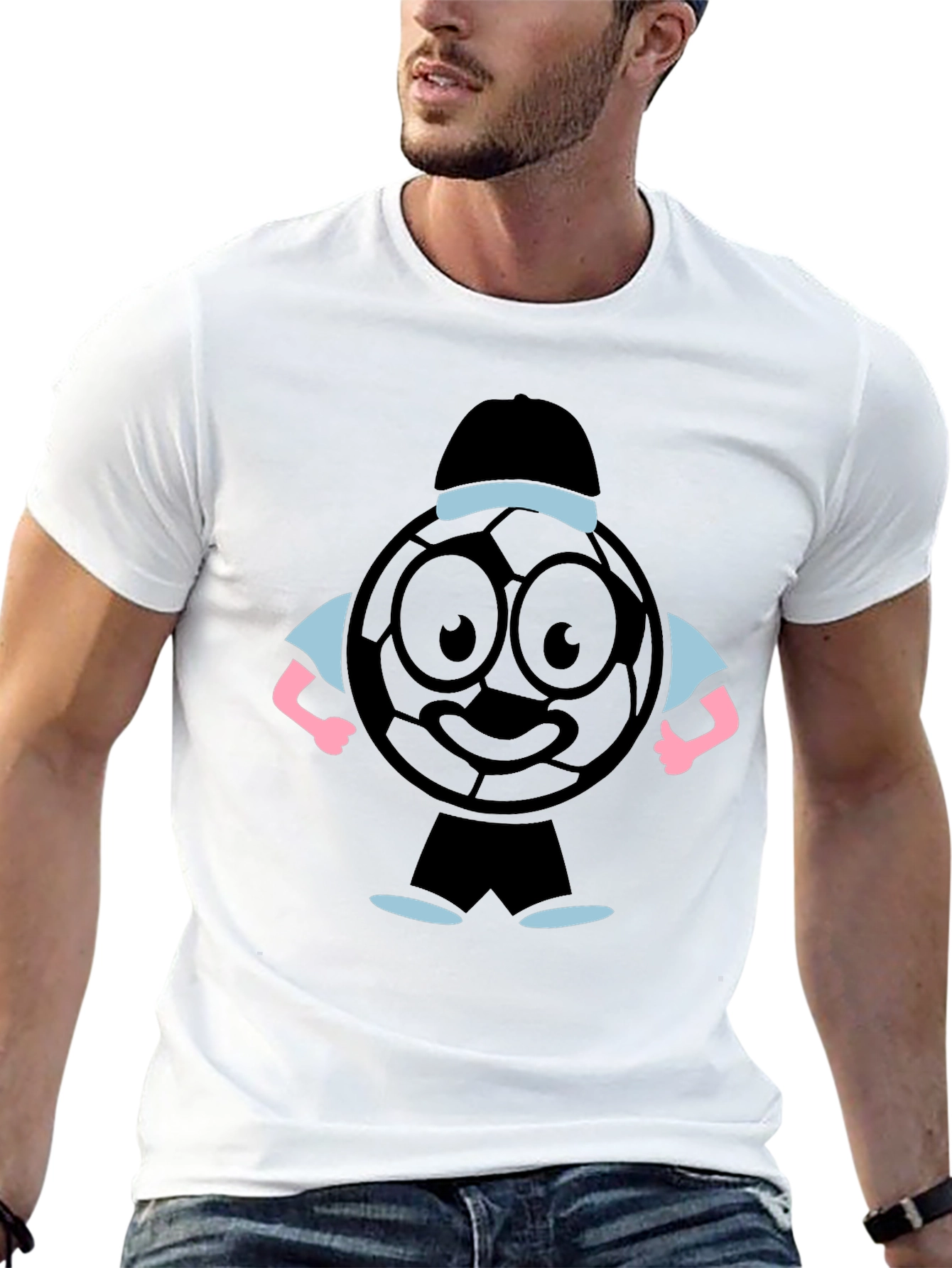 Cartoon Soccer Ball Graphic Tee - Black T-Shirt