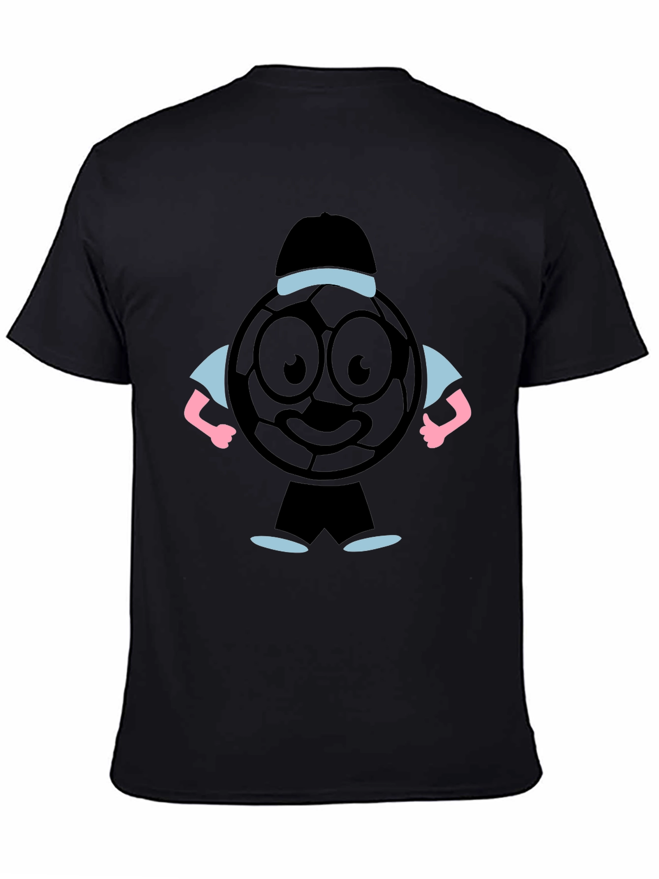 Cartoon Soccer Ball Graphic Tee - Black T-Shirt
