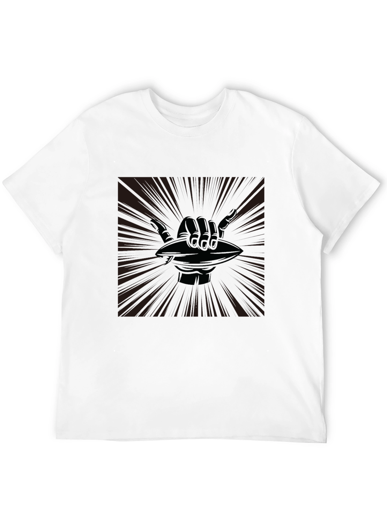 Shaka Hand Football Graphic Tee - Casual Black T-Shirt