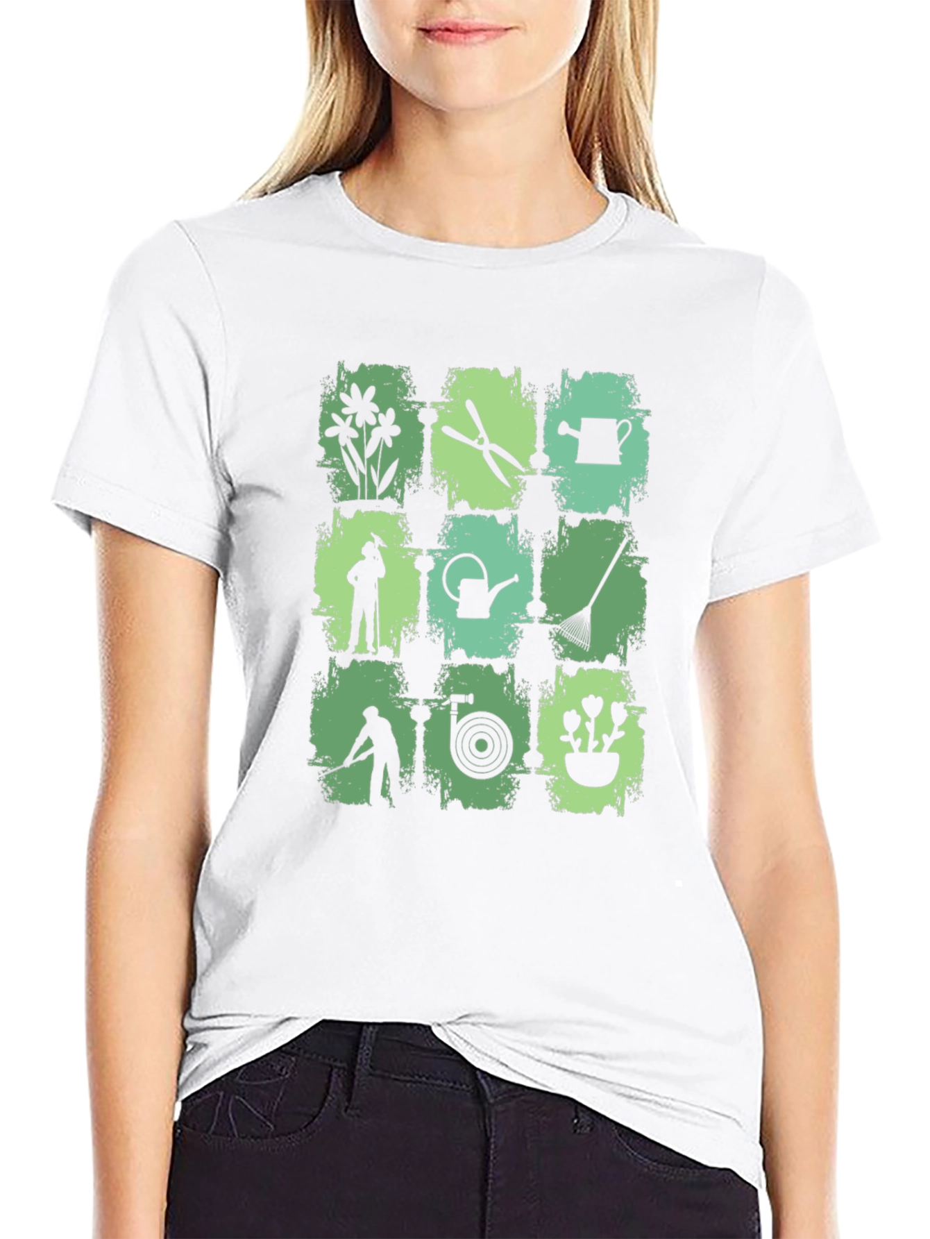 Gardening Tools Graphic Print Crew Neck T-Shirt
