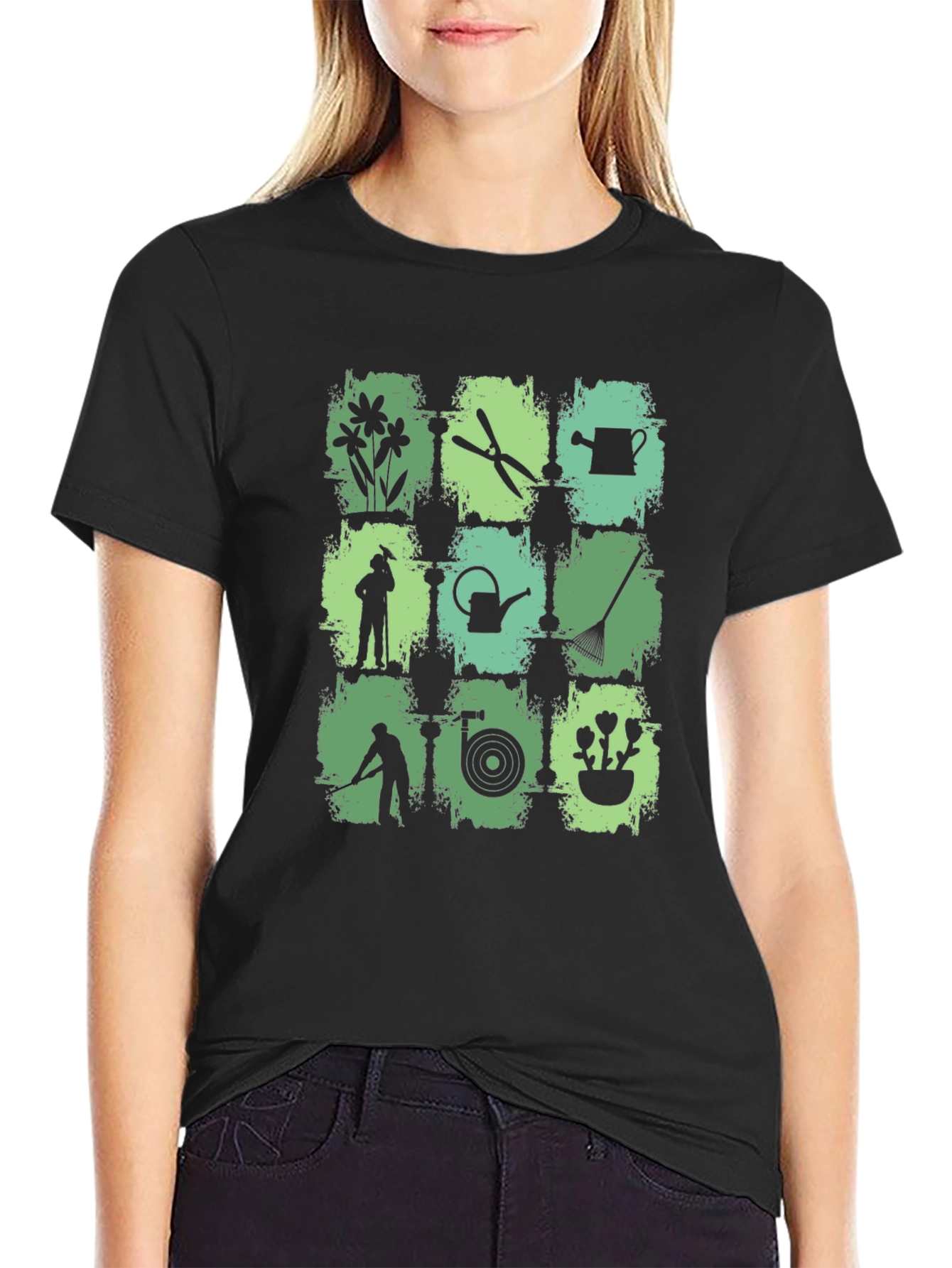 Gardening Tools Graphic Print Crew Neck T-Shirt
