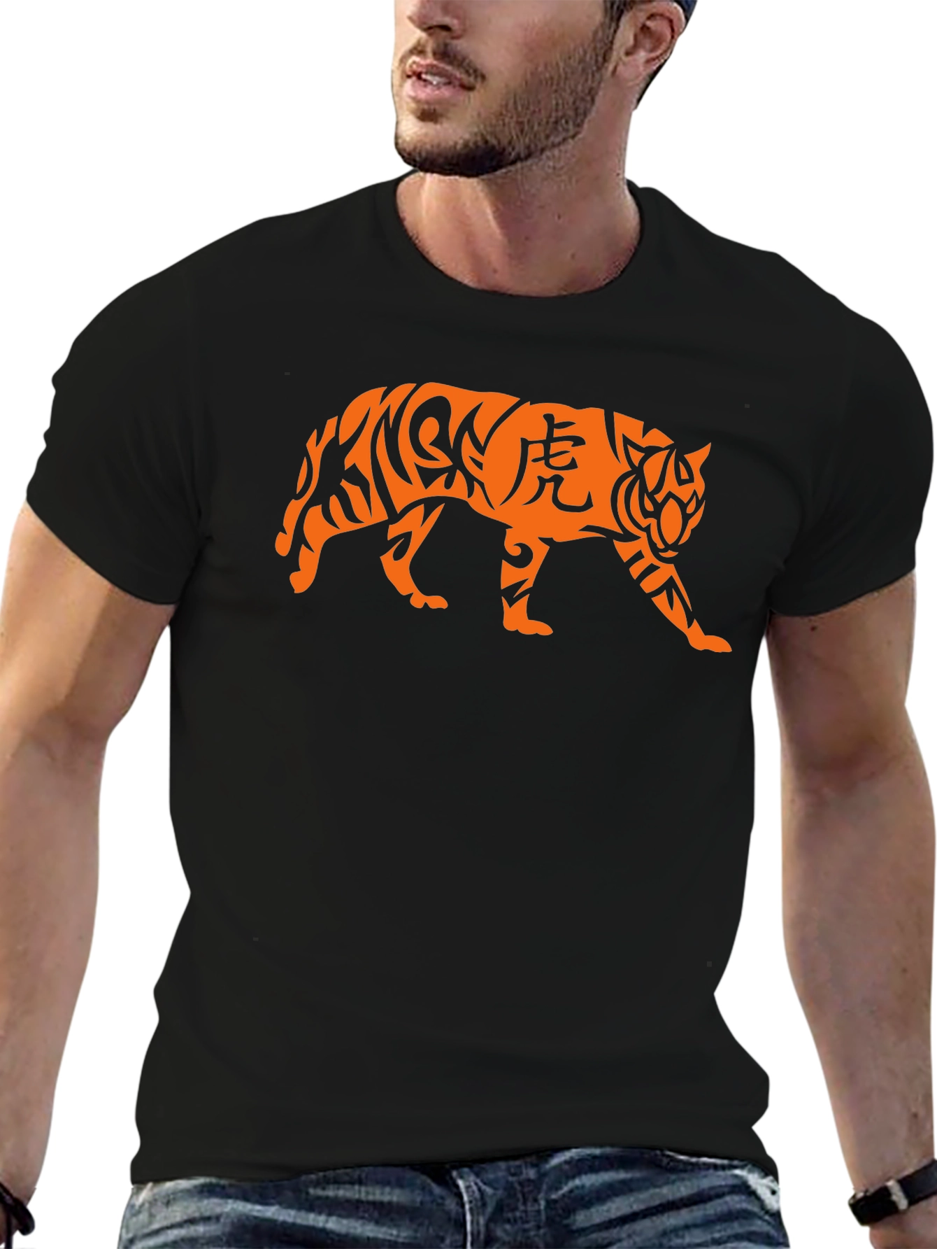 Tiger Graphic Tee - Stylish Black Cotton T-Shirt