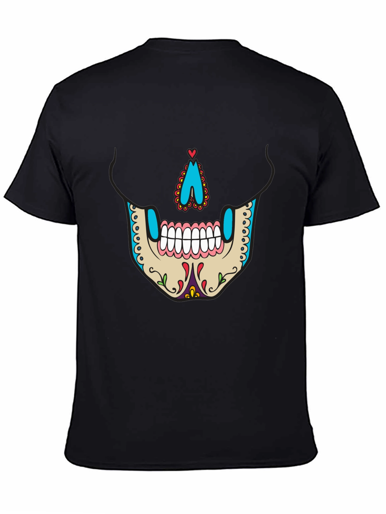 Sugar Skull Face Graphic Tee - Mens Black T-Shirt