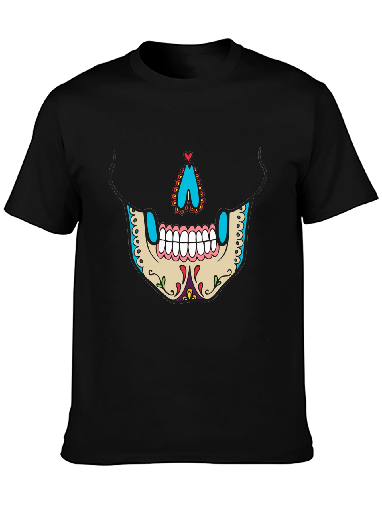 Sugar Skull Face Graphic Tee - Mens Black T-Shirt