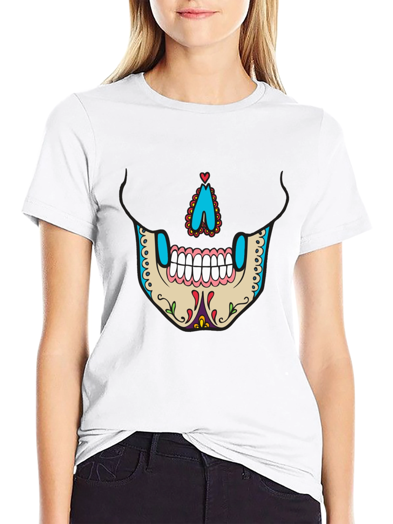 Sugar Skull Face Graphic Tee - Mens Black T-Shirt