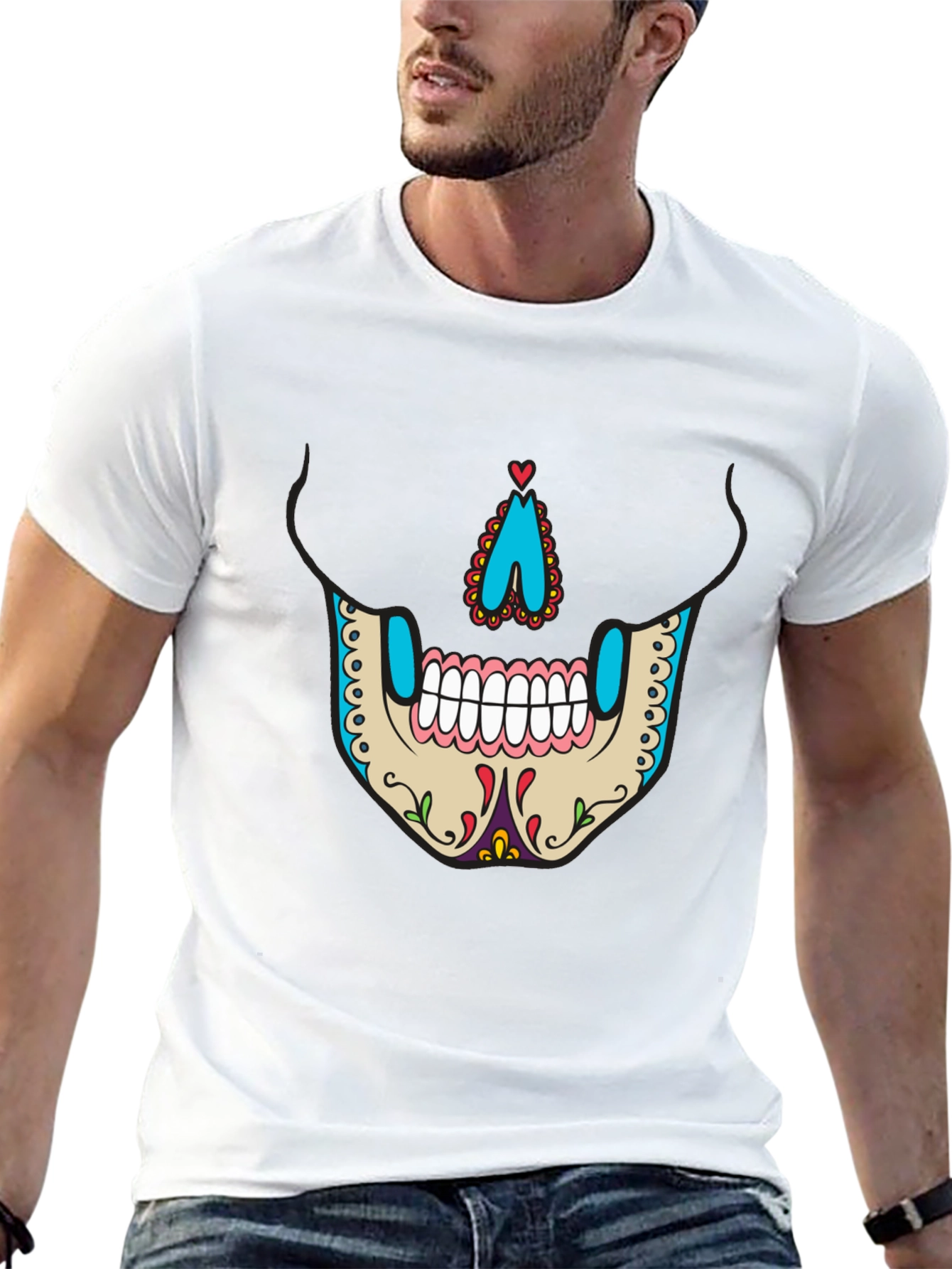 Sugar Skull Face Graphic Tee - Mens Black T-Shirt