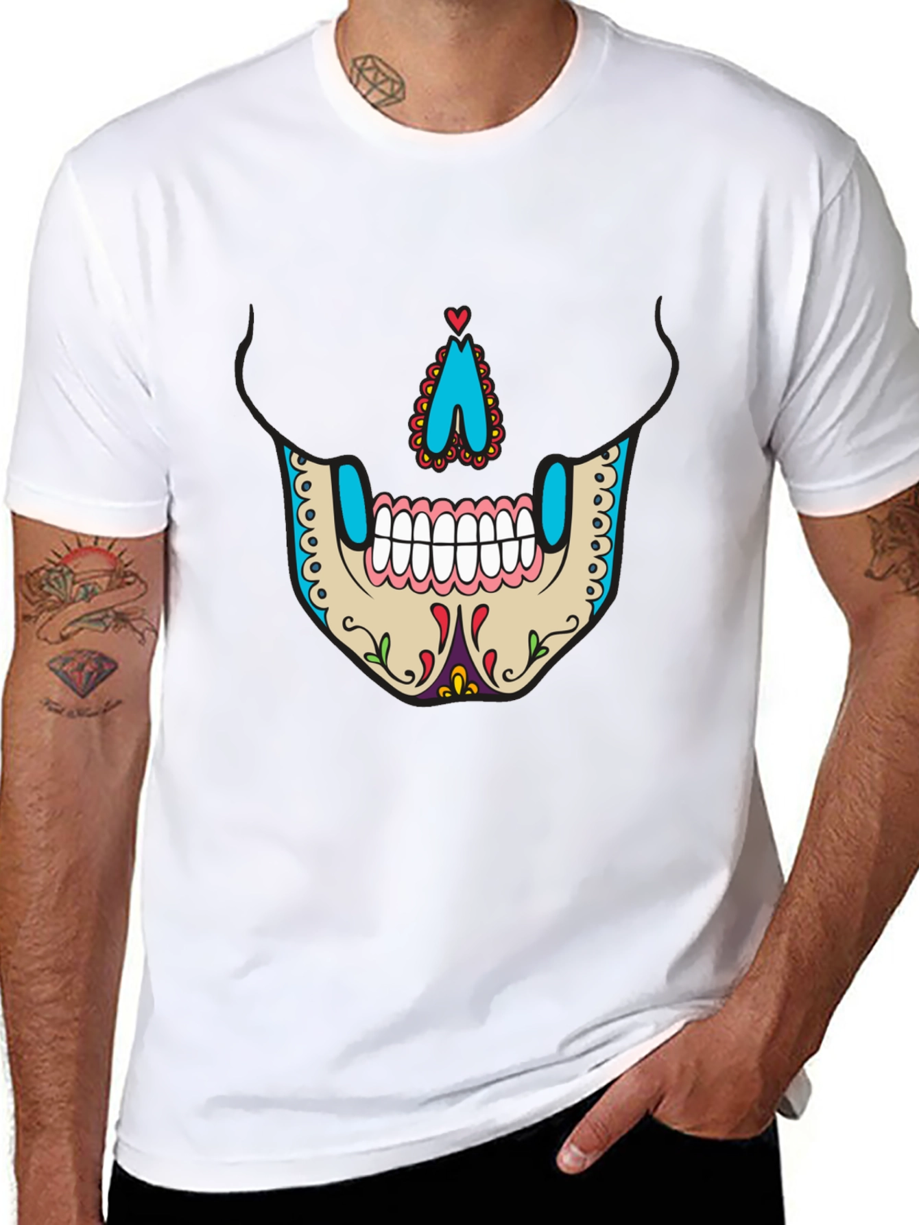 Sugar Skull Face Graphic Tee - Mens Black T-Shirt