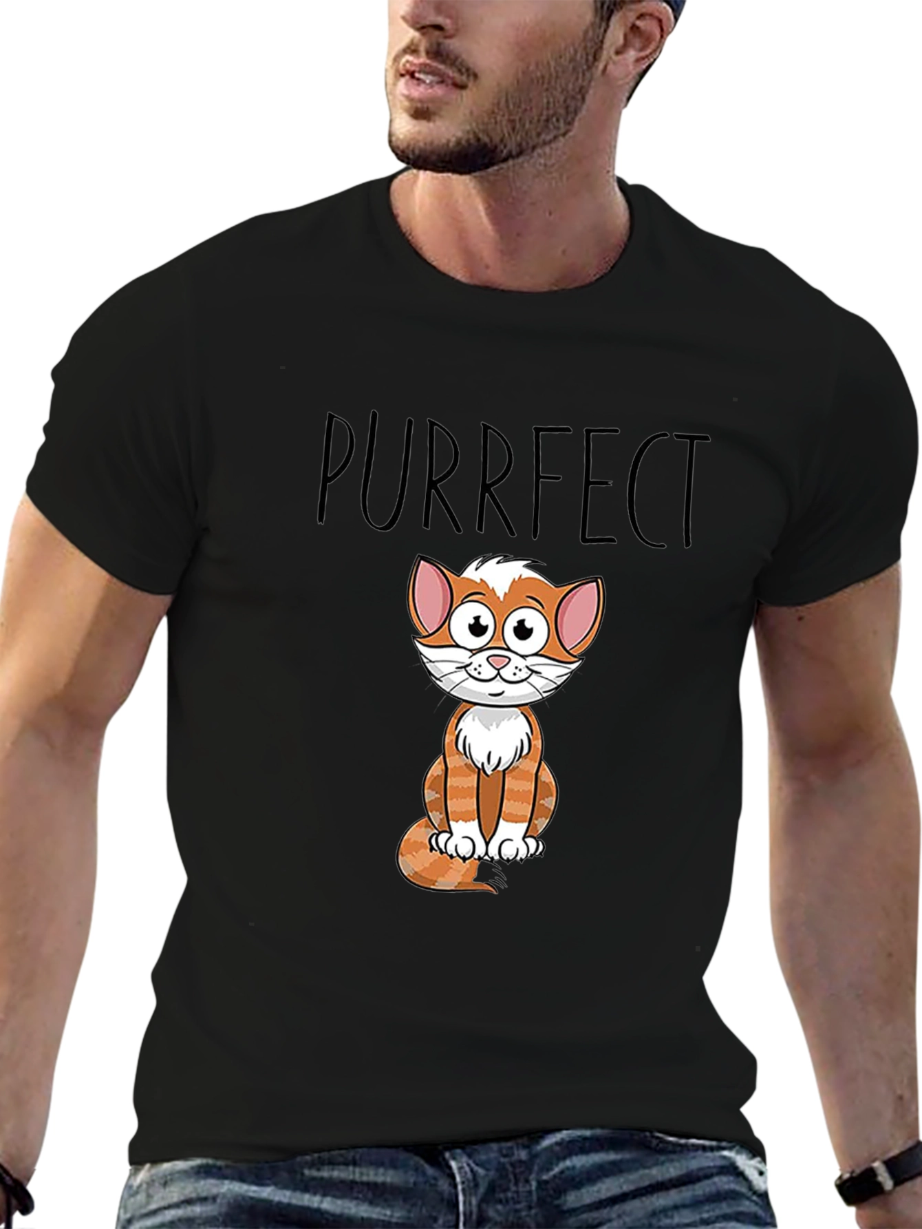 Purrfect Cat Graphic T-Shirt - Black