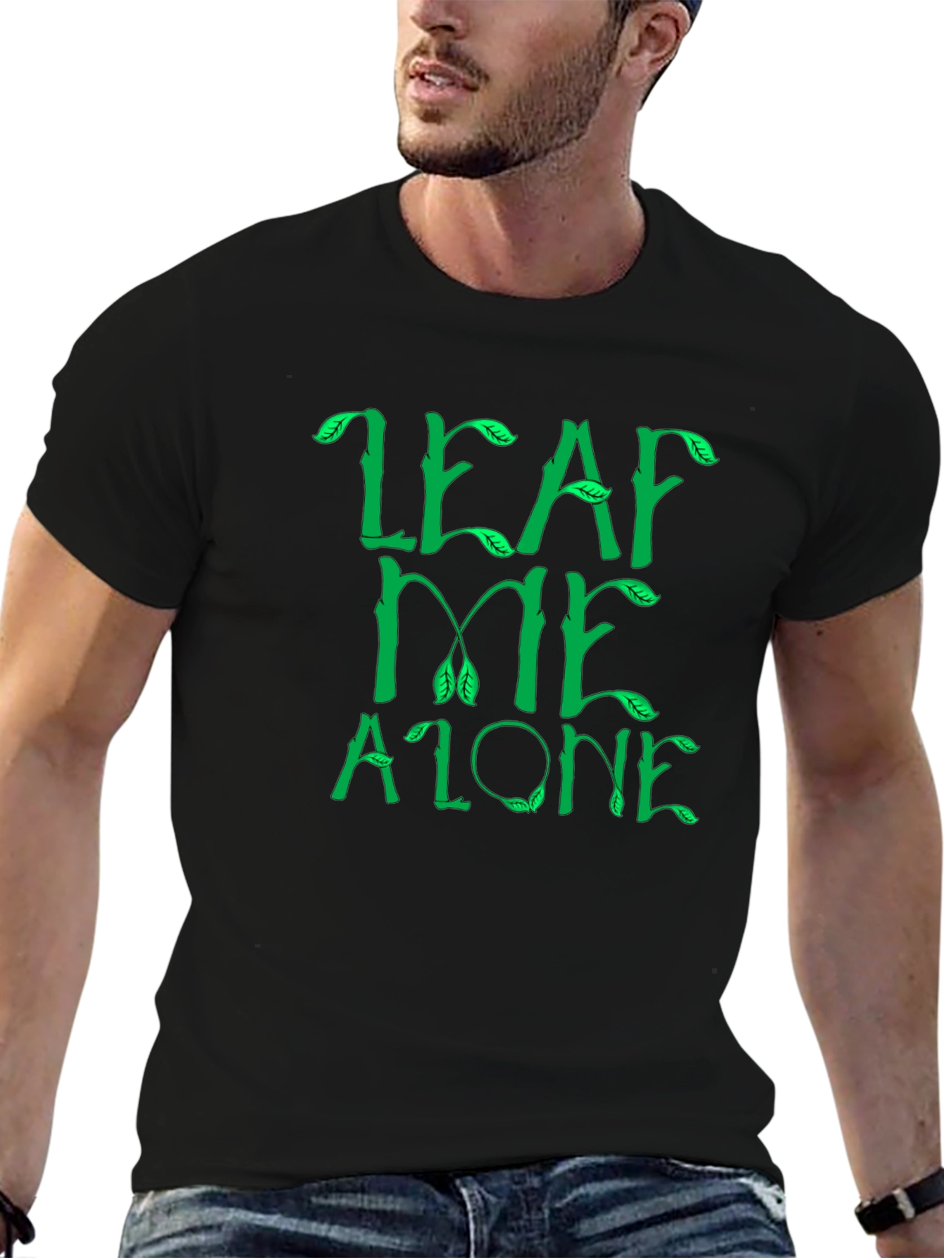 Leaf Me Alone Graphic Tee - Black Cotton T-Shirt