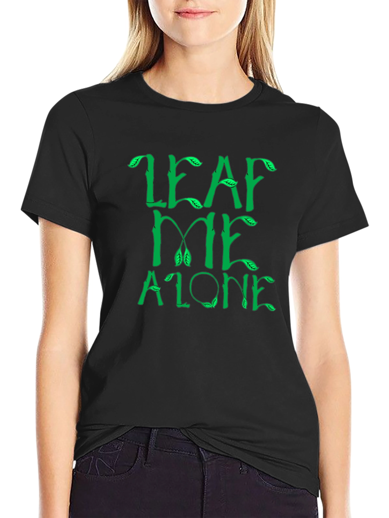 Leaf Me Alone Graphic Tee - Black Cotton T-Shirt