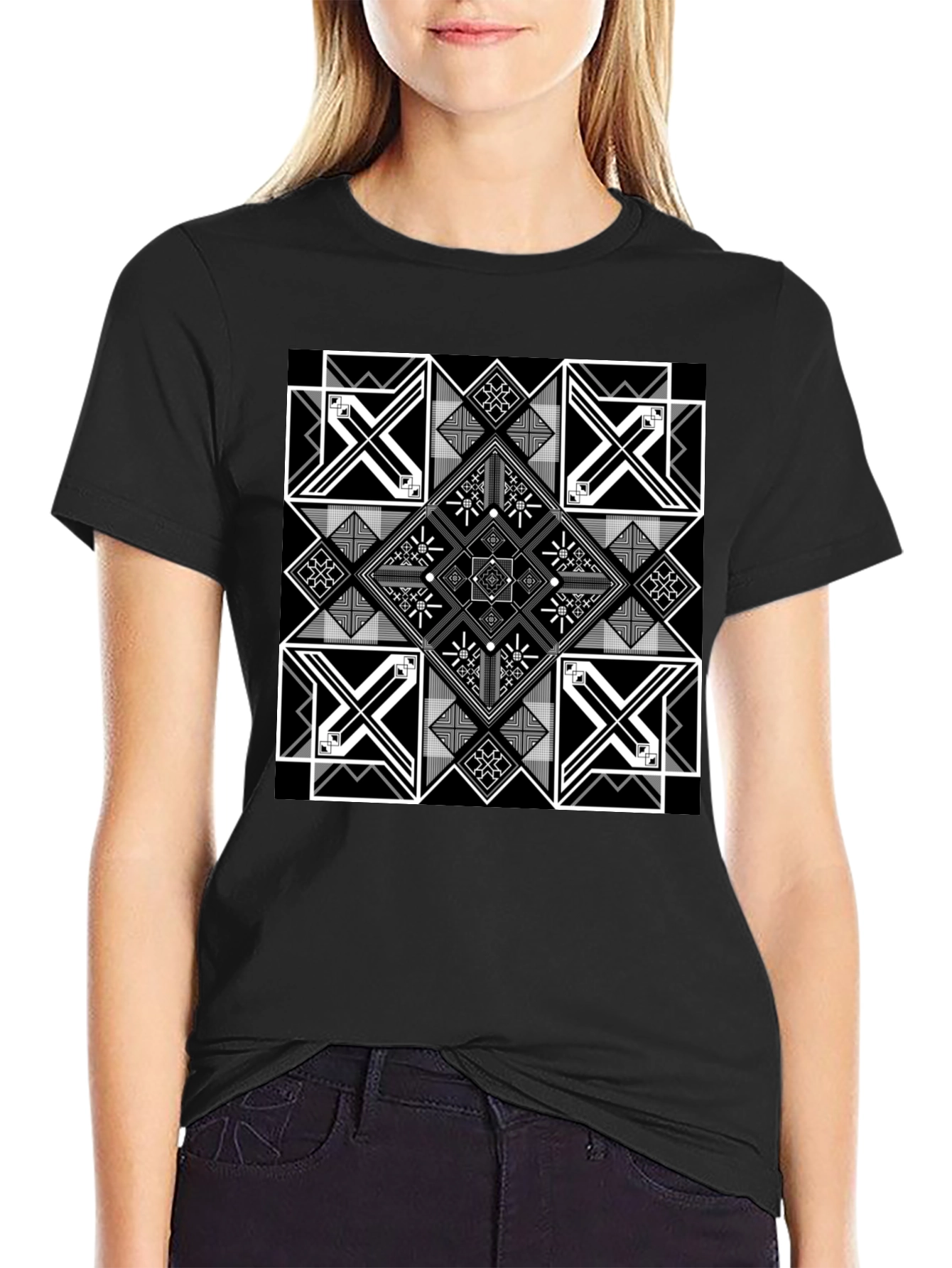 Geometric Pattern Black T-Shirt