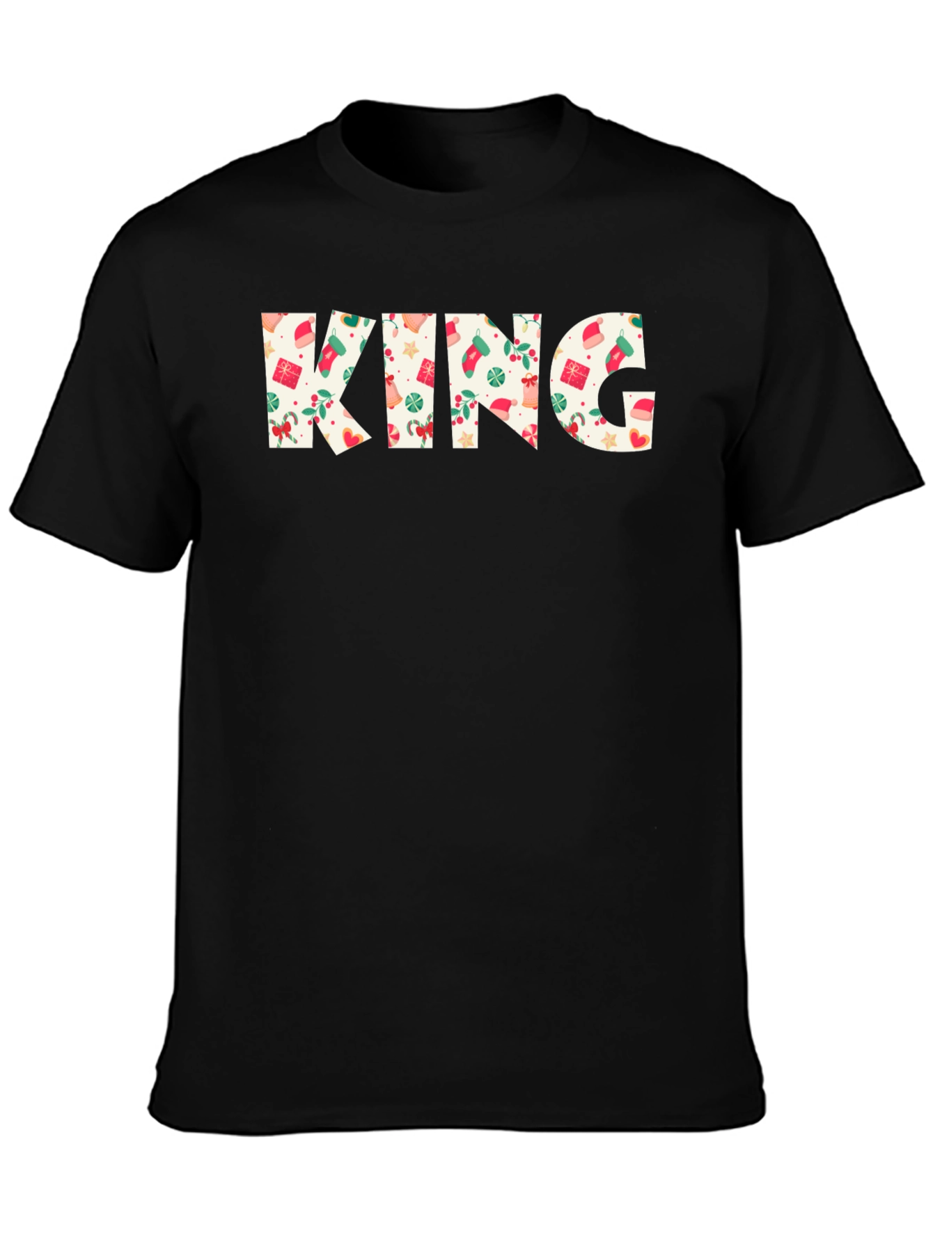 Festive King Christmas Pattern Black T-Shirt