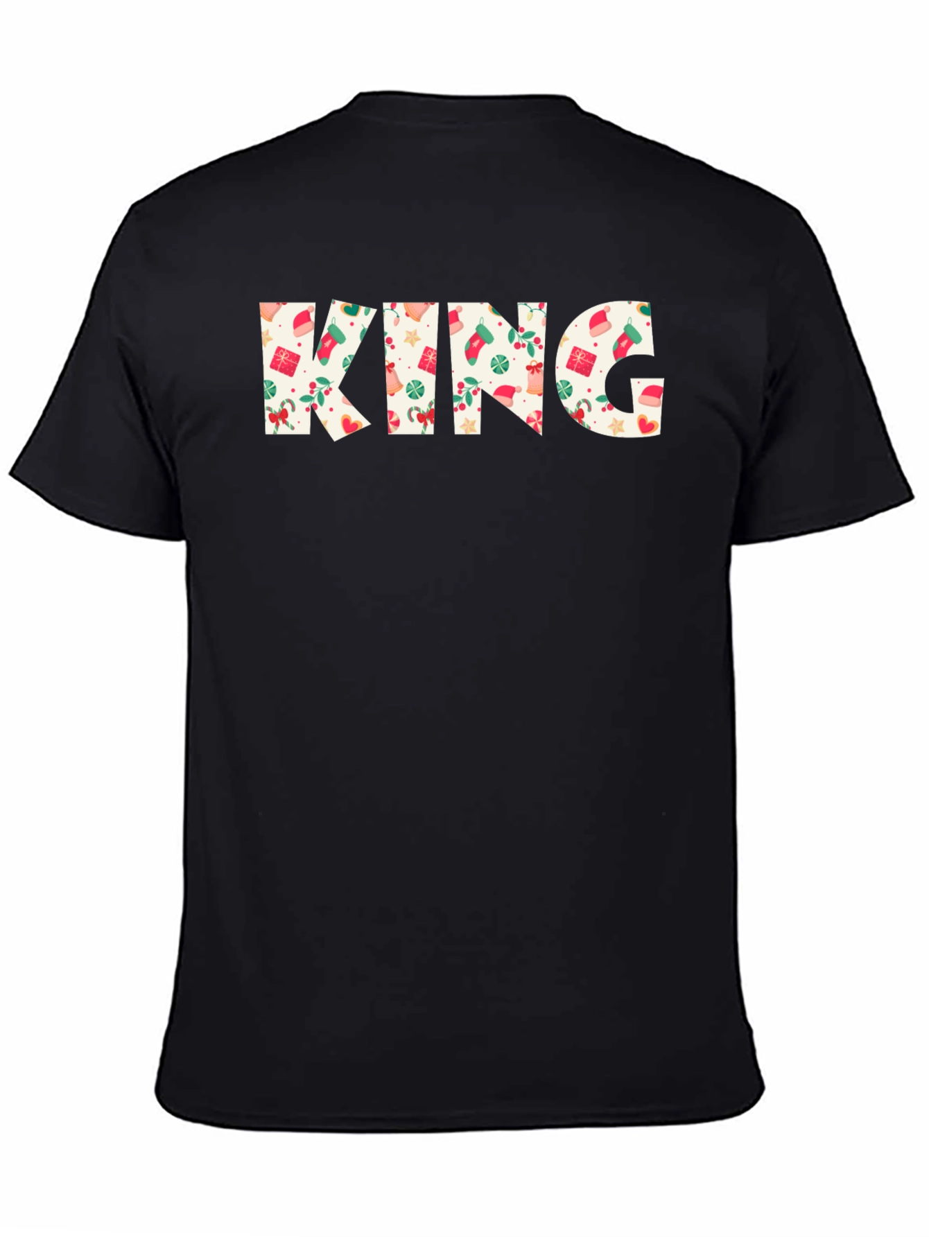 Festive King Christmas Pattern Black T-Shirt