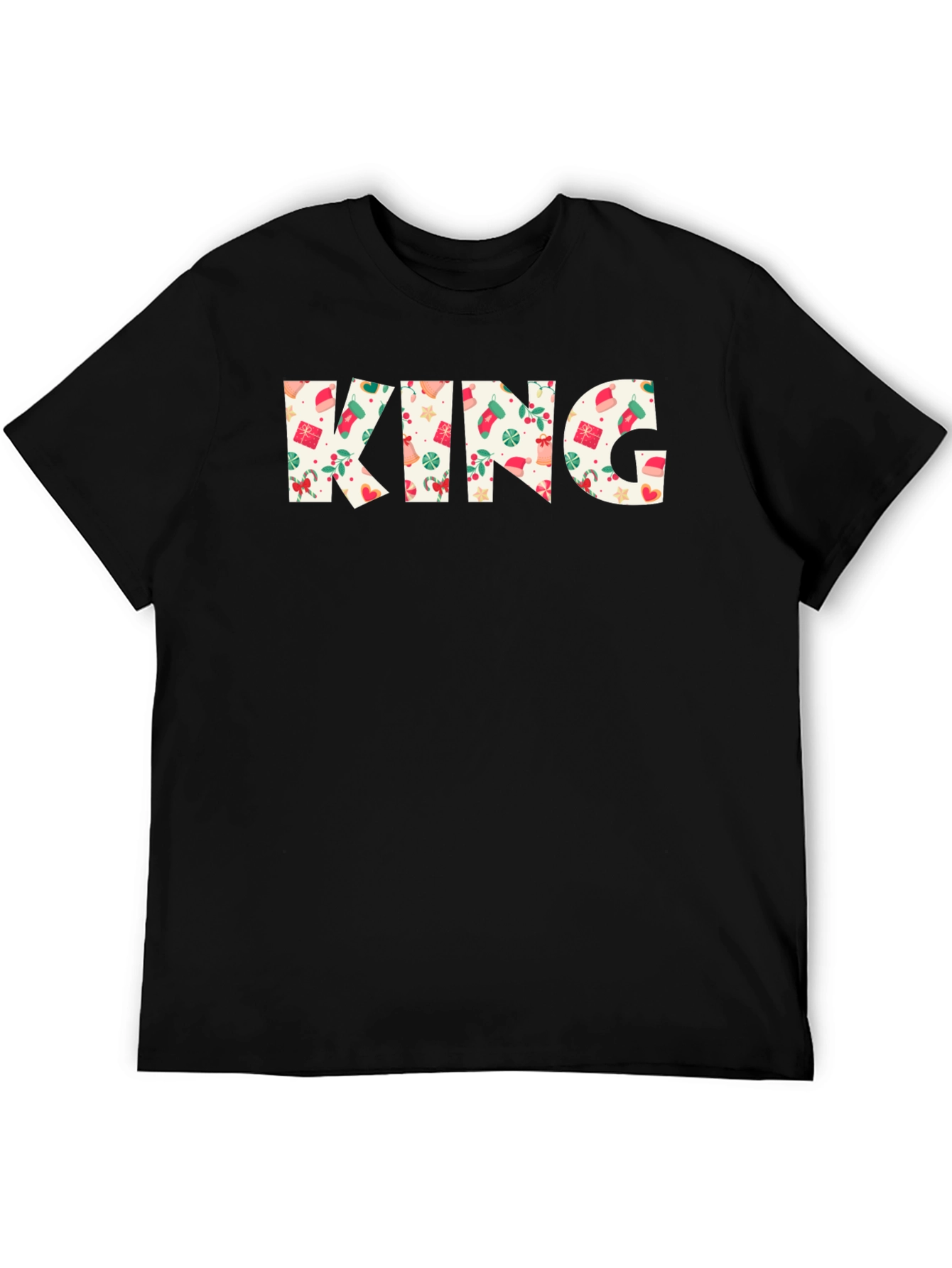 Festive King Christmas Pattern Black T-Shirt