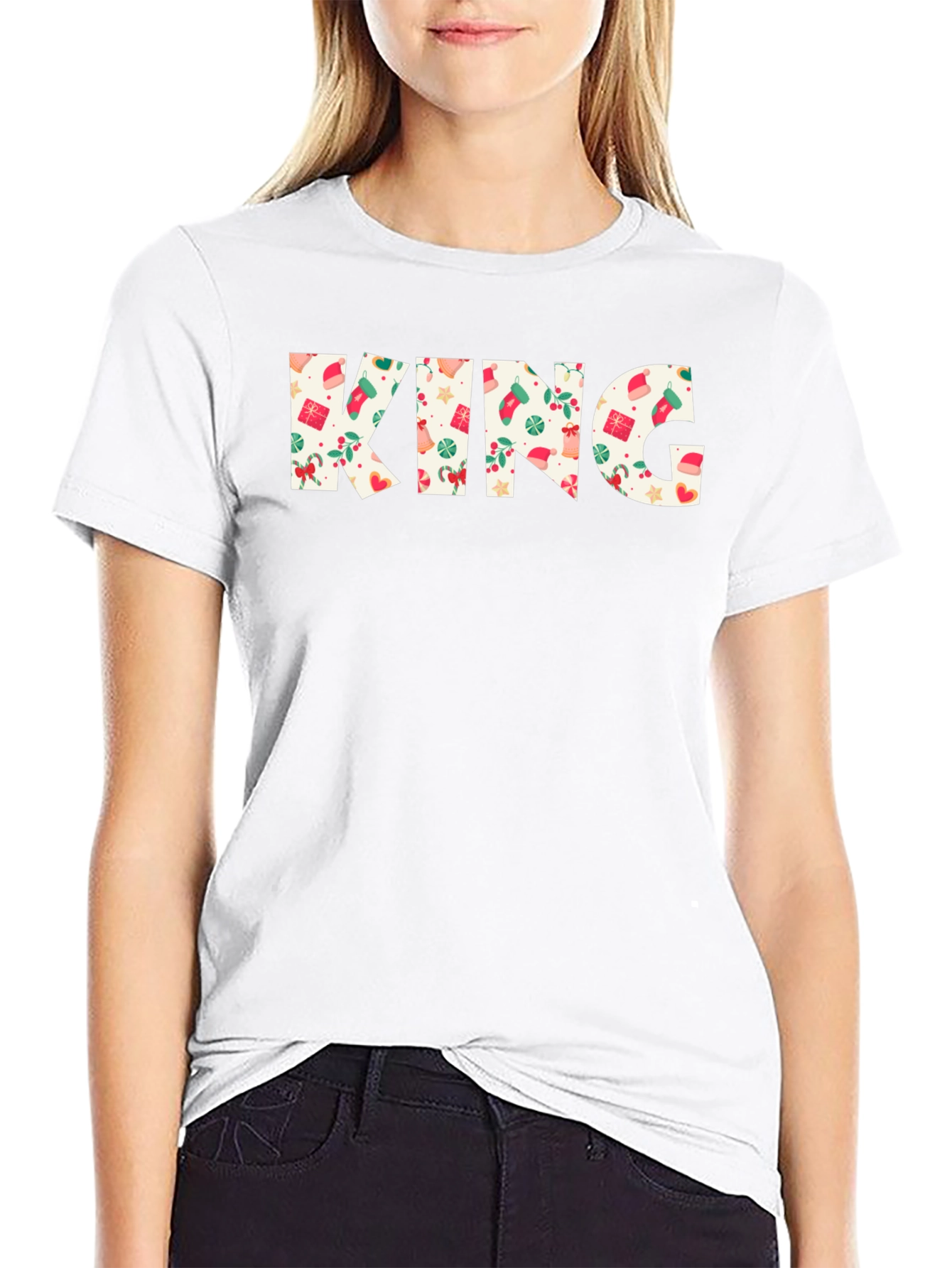 Festive King Christmas Pattern Black T-Shirt