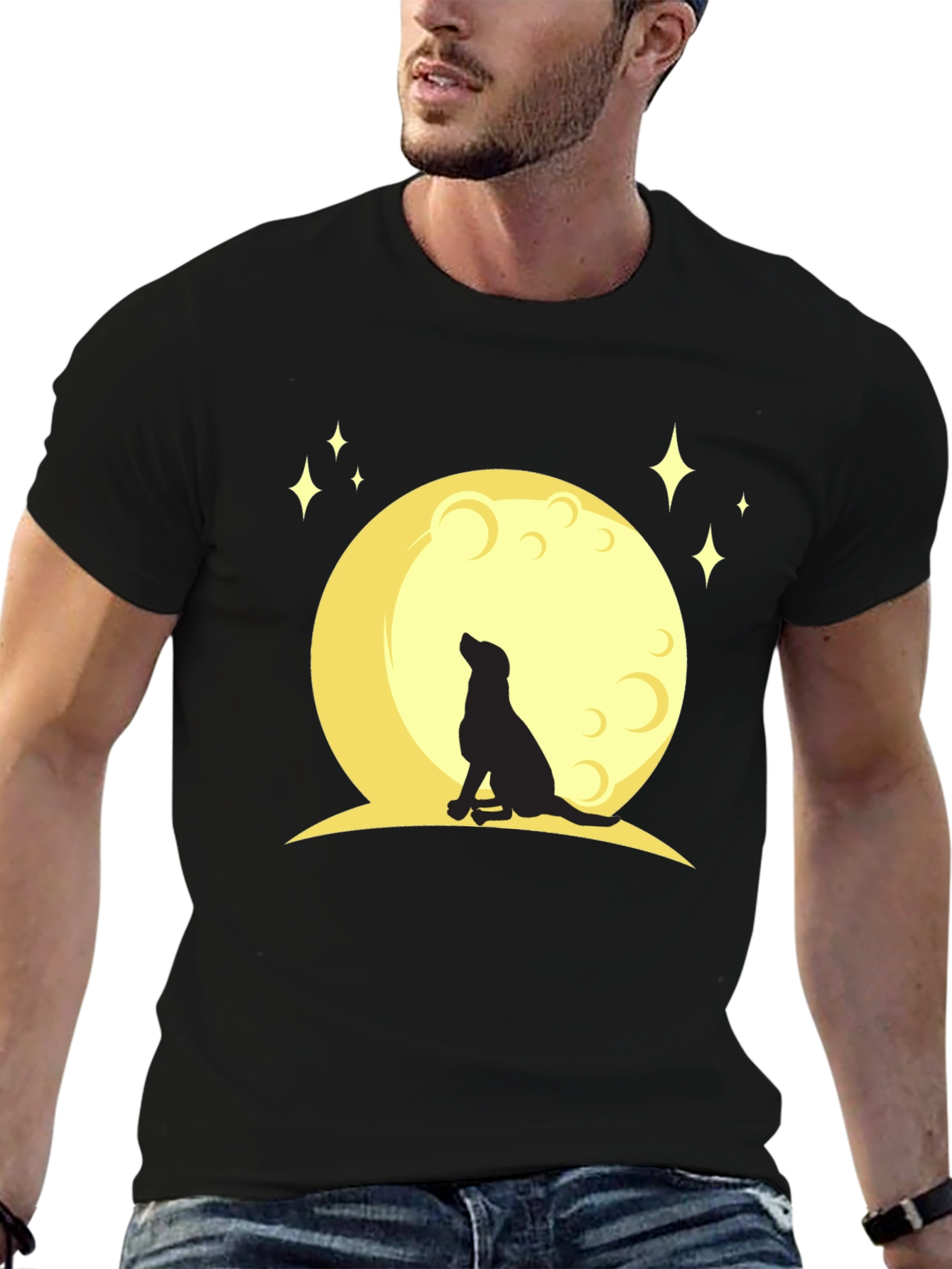 Dog Howling at Moon Graphic T-Shirt
