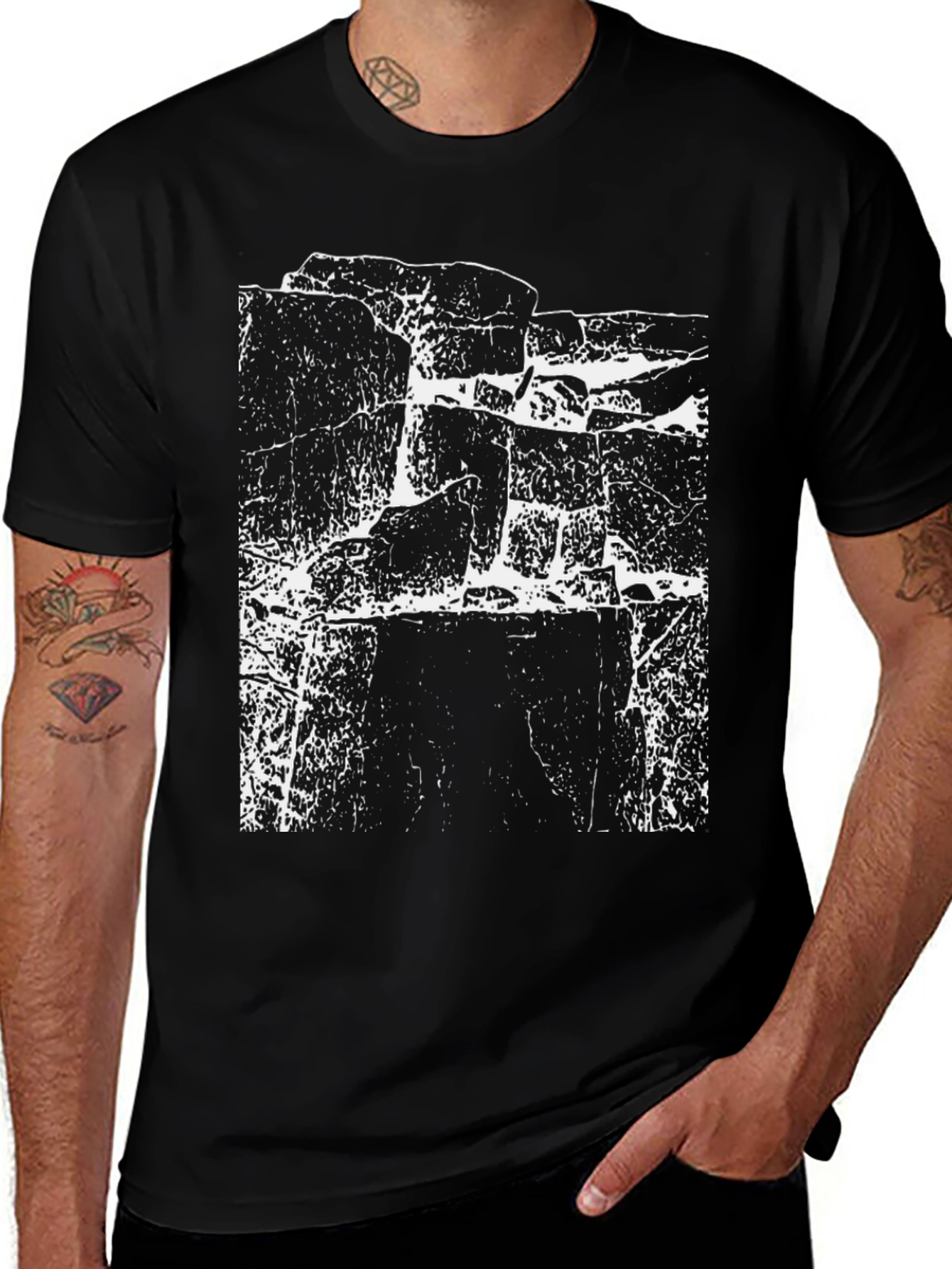 Grunge Rock Face Graphic Black T-Shirt