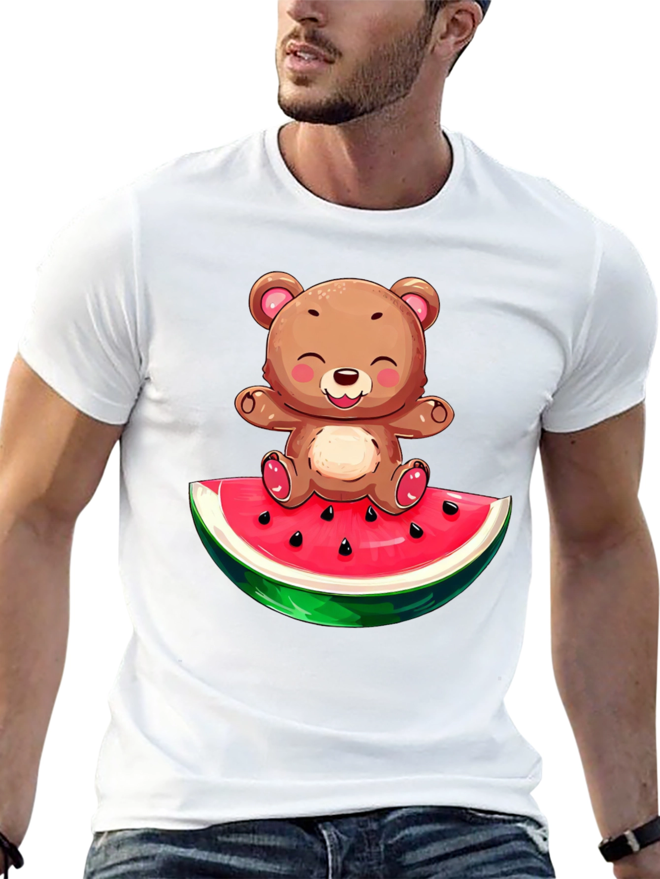 Cute Bear on Watermelon Graphic T-Shirt