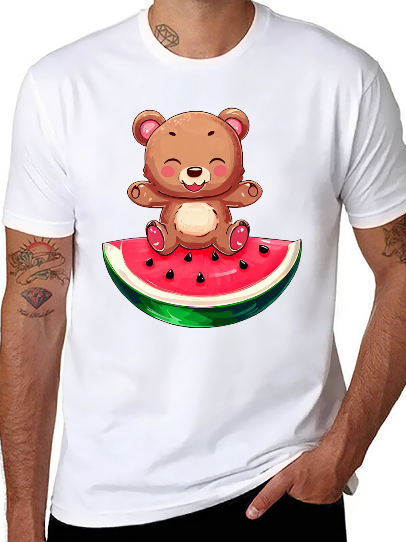 Cute Bear on Watermelon Graphic T-Shirt