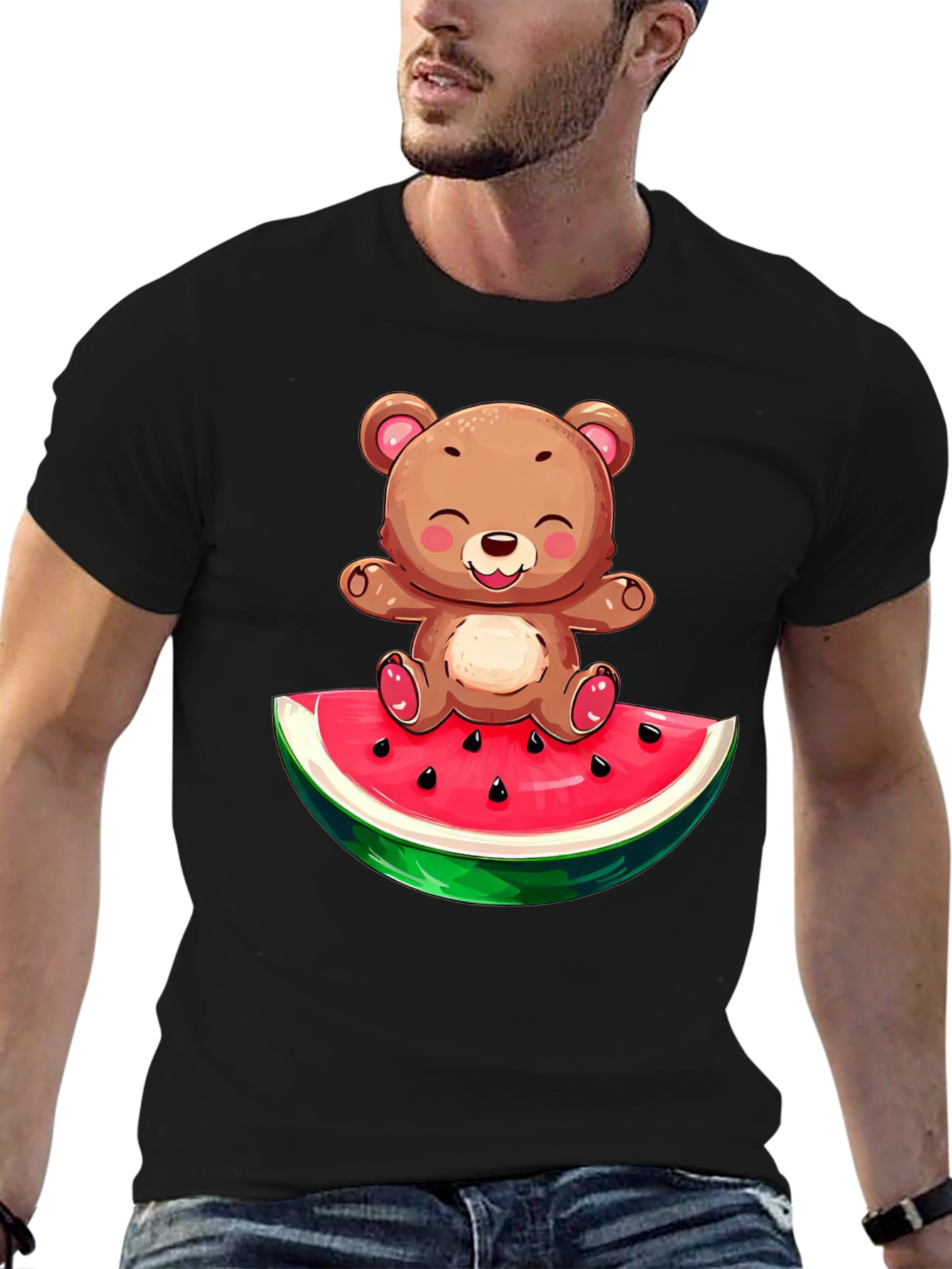 Cute Bear on Watermelon Graphic T-Shirt