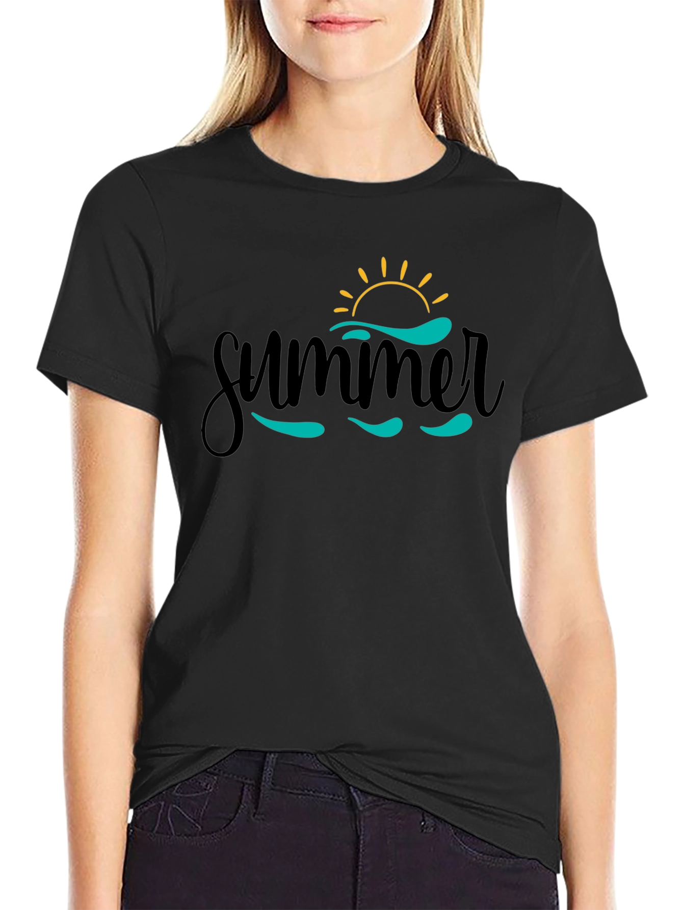 Summer Vibes Graphic Tee - Black Cotton T-Shirt