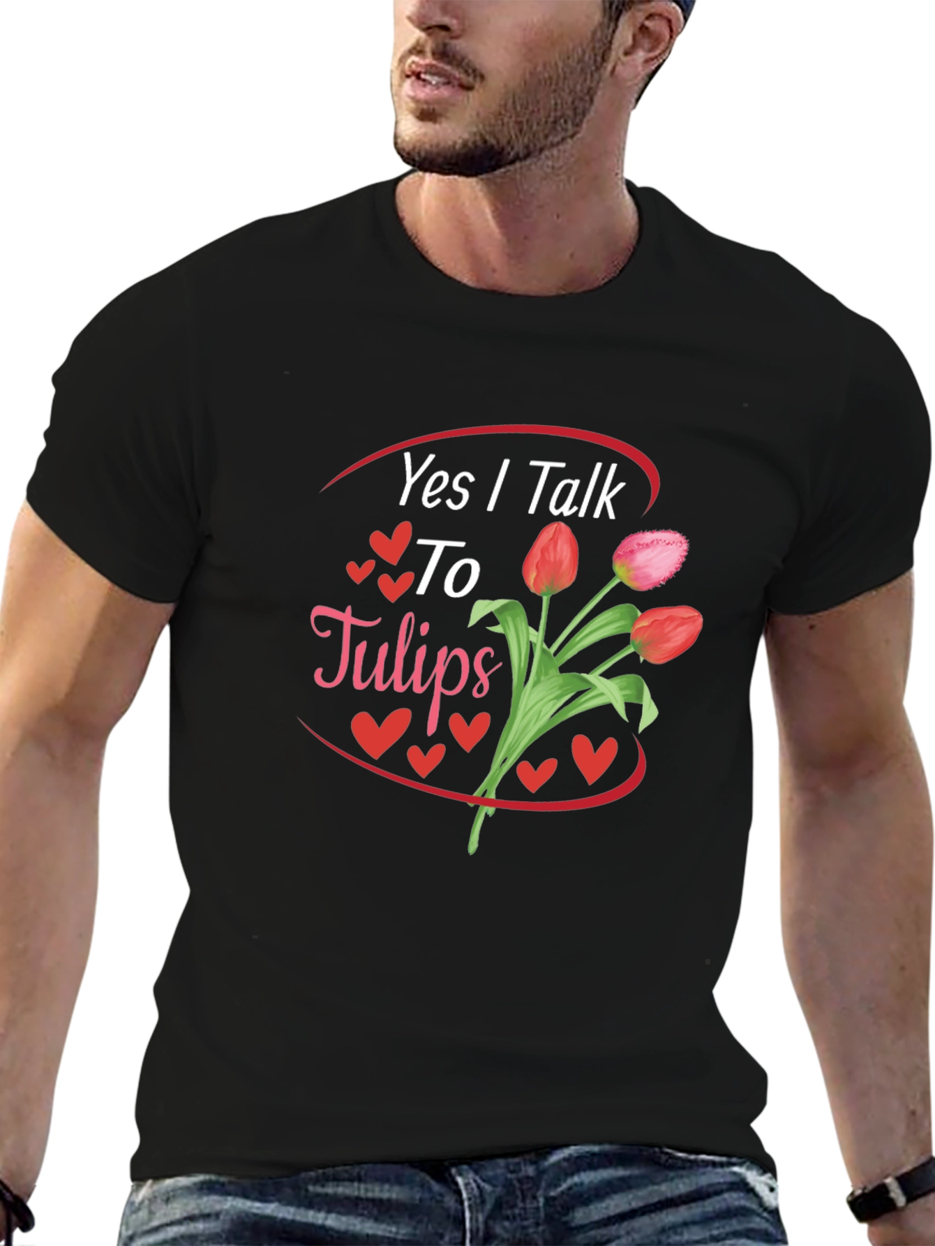 Yes I Talk to Tulips Black Graphic Tee