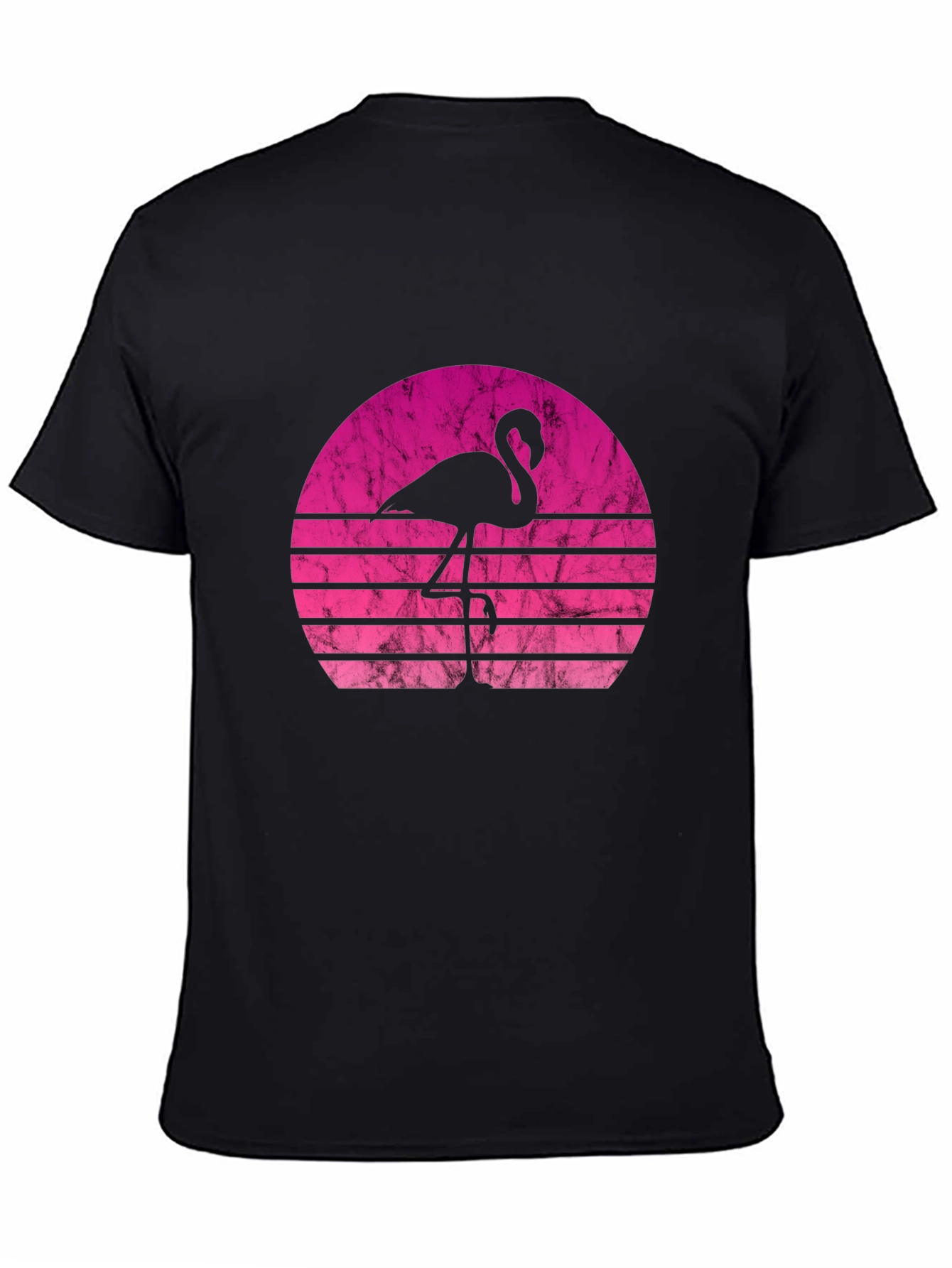 Retro Flamingo Sunset Black T-Shirt