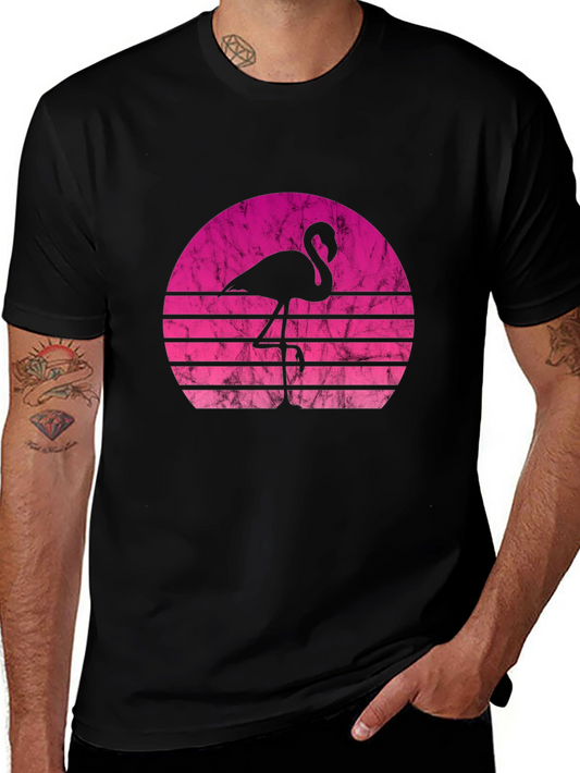Retro Flamingo Sunset Black T-Shirt