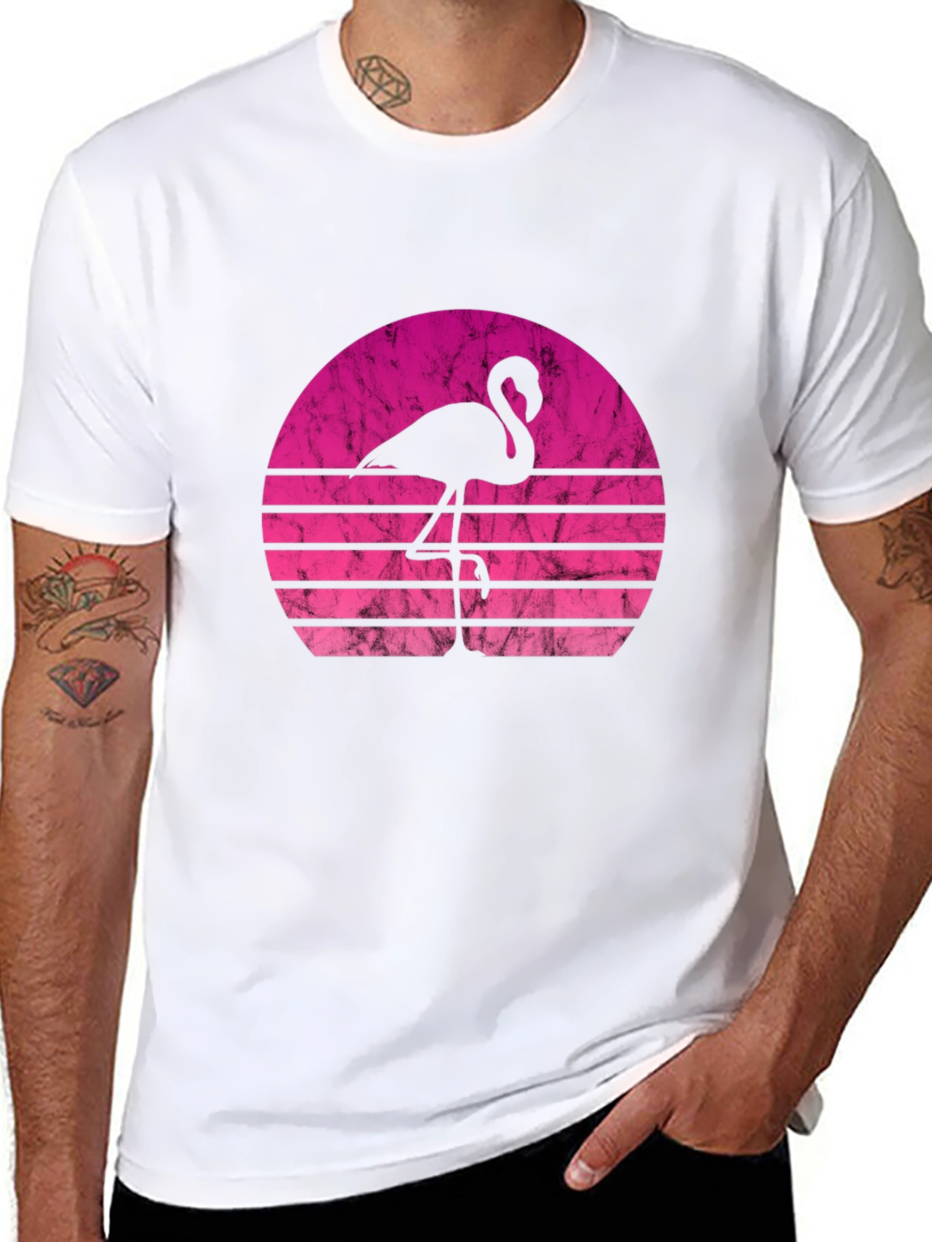 Retro Flamingo Sunset Black T-Shirt