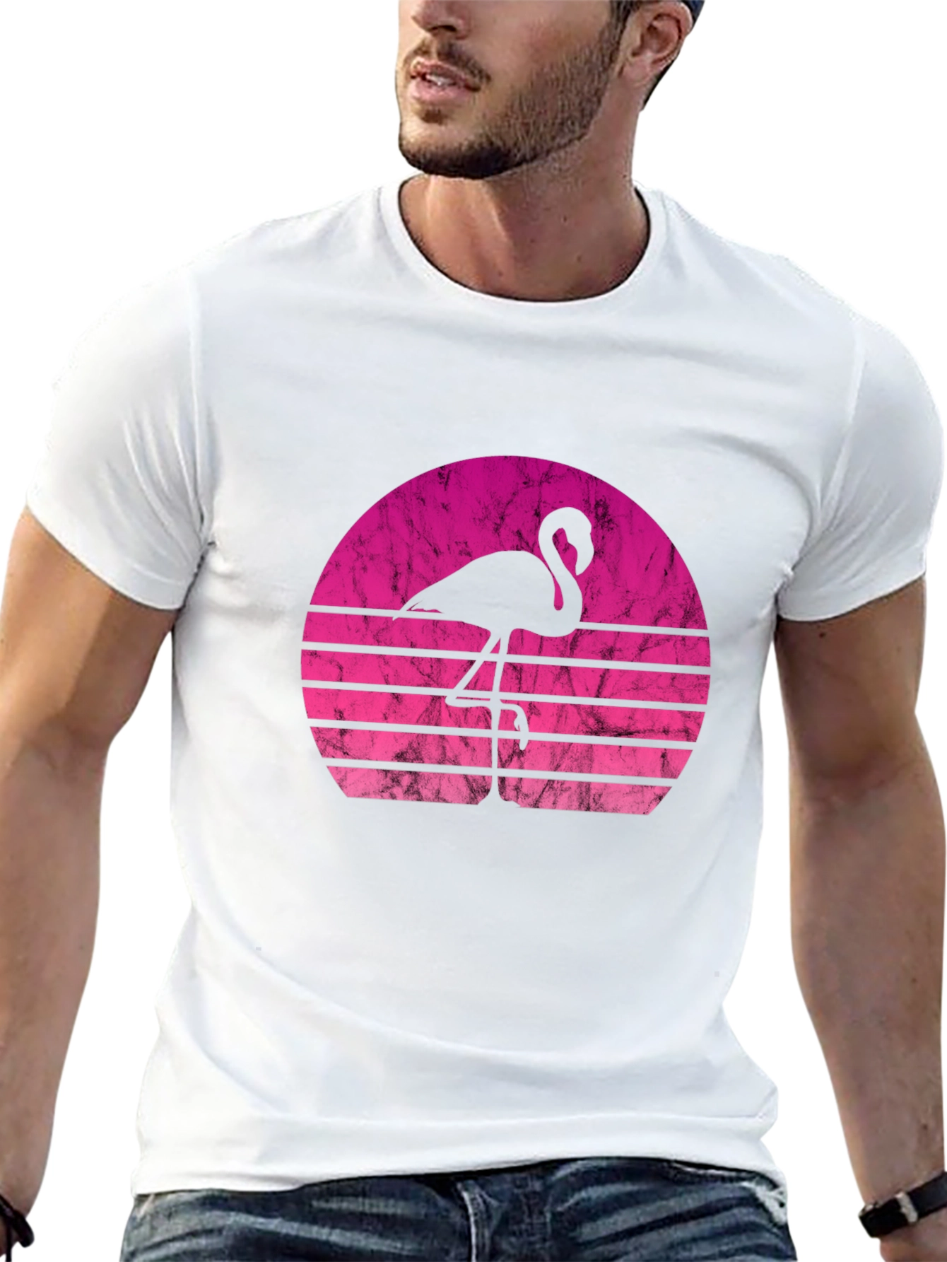 Retro Flamingo Sunset Black T-Shirt