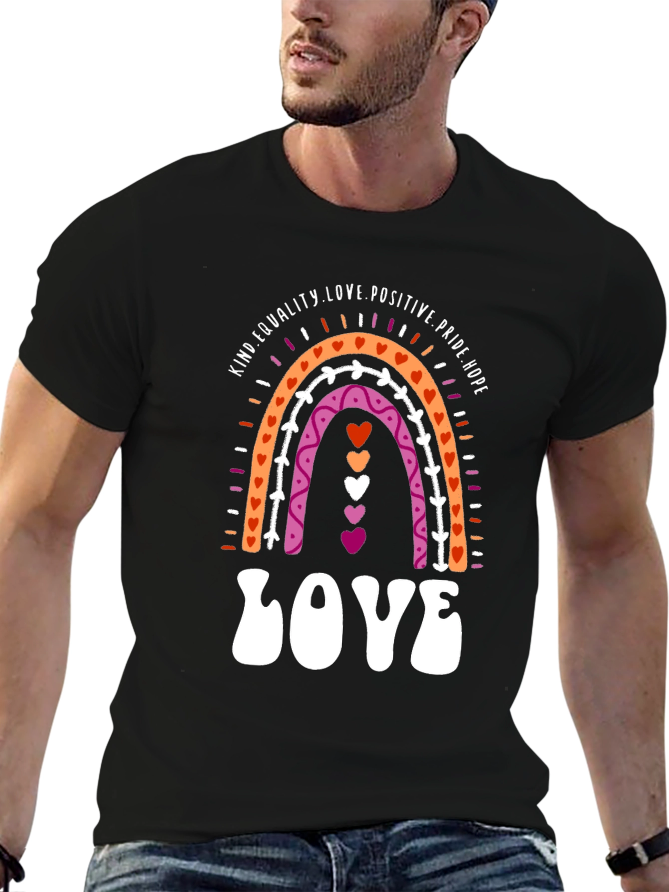 Lesbian Pride Rainbow LOVE Graphic Tee
