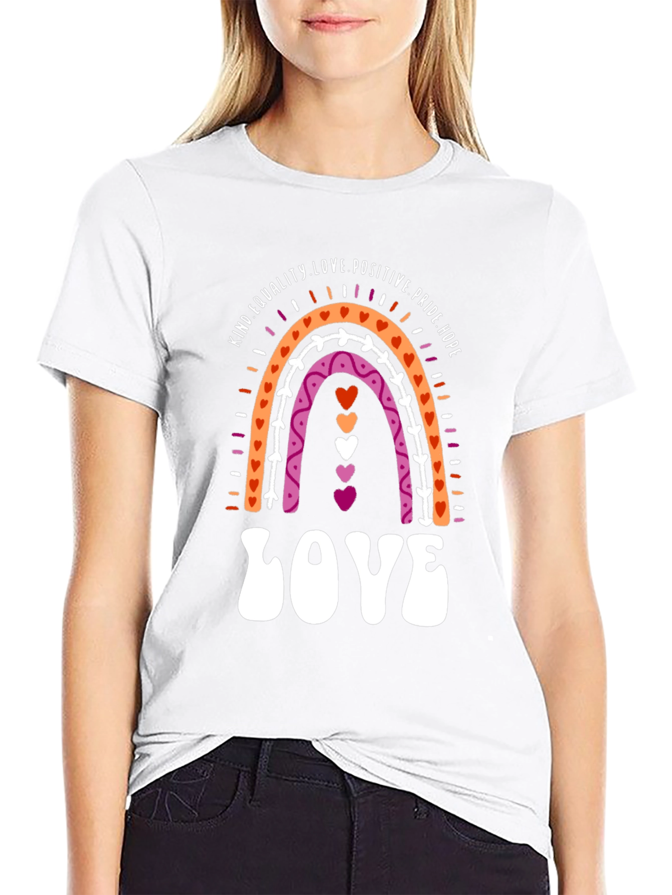 Lesbian Pride Rainbow LOVE Graphic Tee