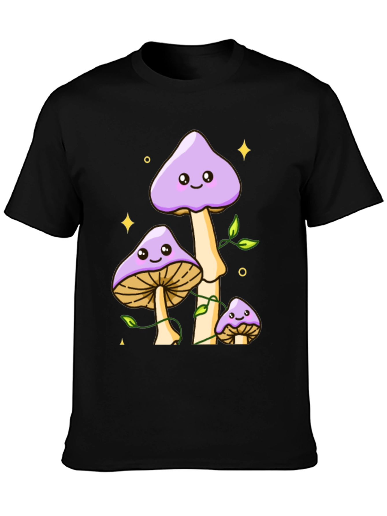 Cute Mushroom Graphic Tee - Black Cotton Shirt
