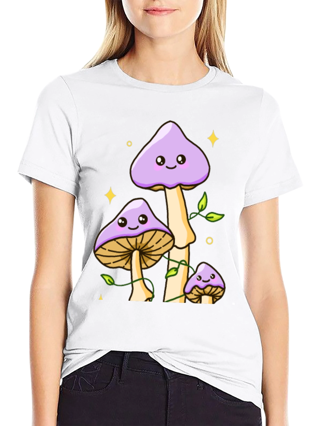 Cute Mushroom Graphic Tee - Black Cotton Shirt