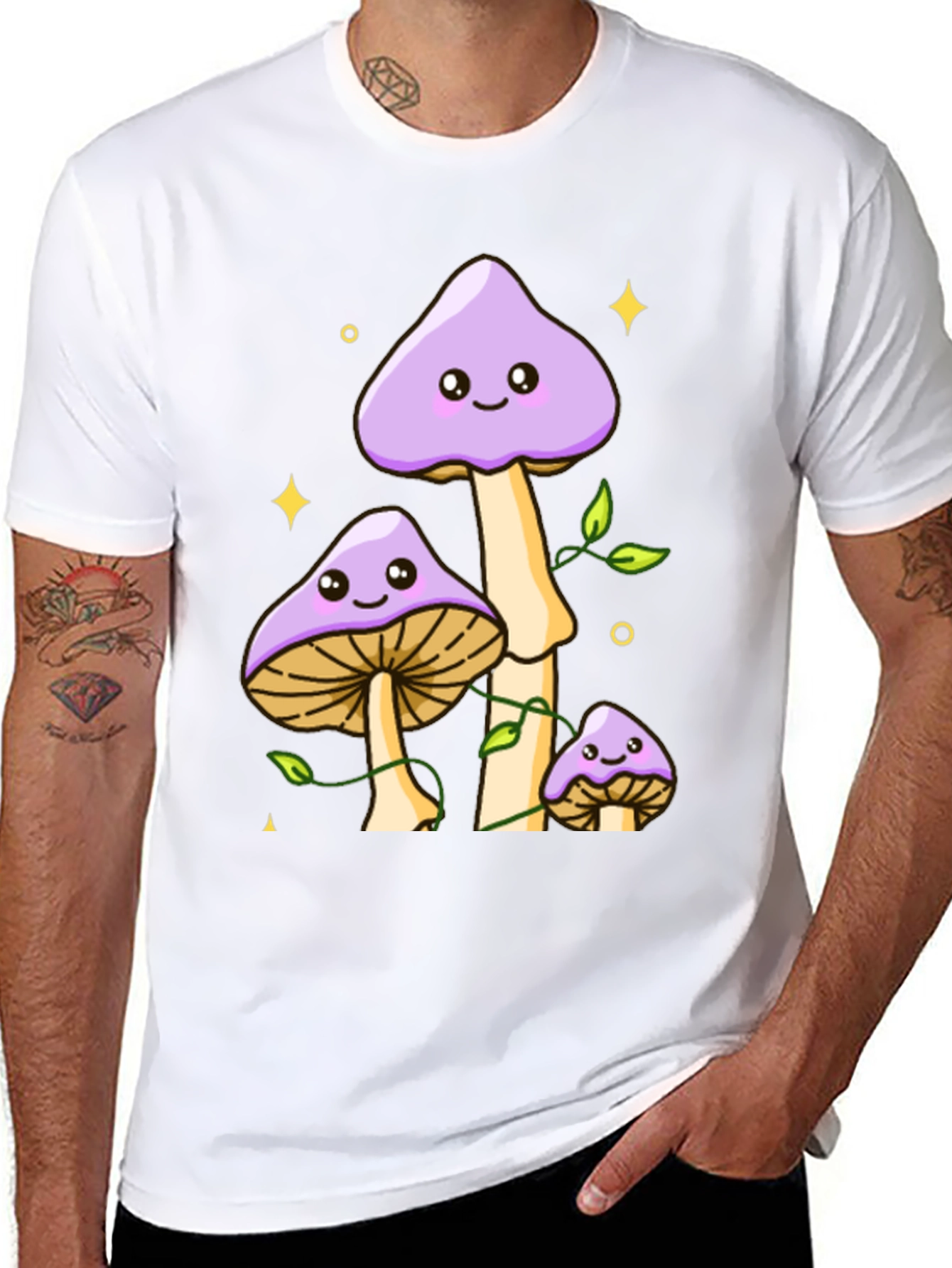 Cute Mushroom Graphic Tee - Black Cotton Shirt