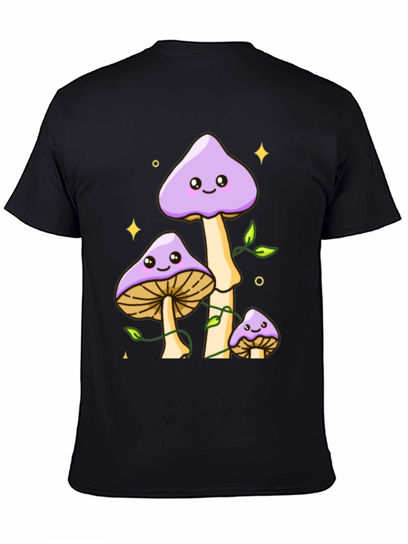 Cute Mushroom Graphic Tee - Black Cotton Shirt