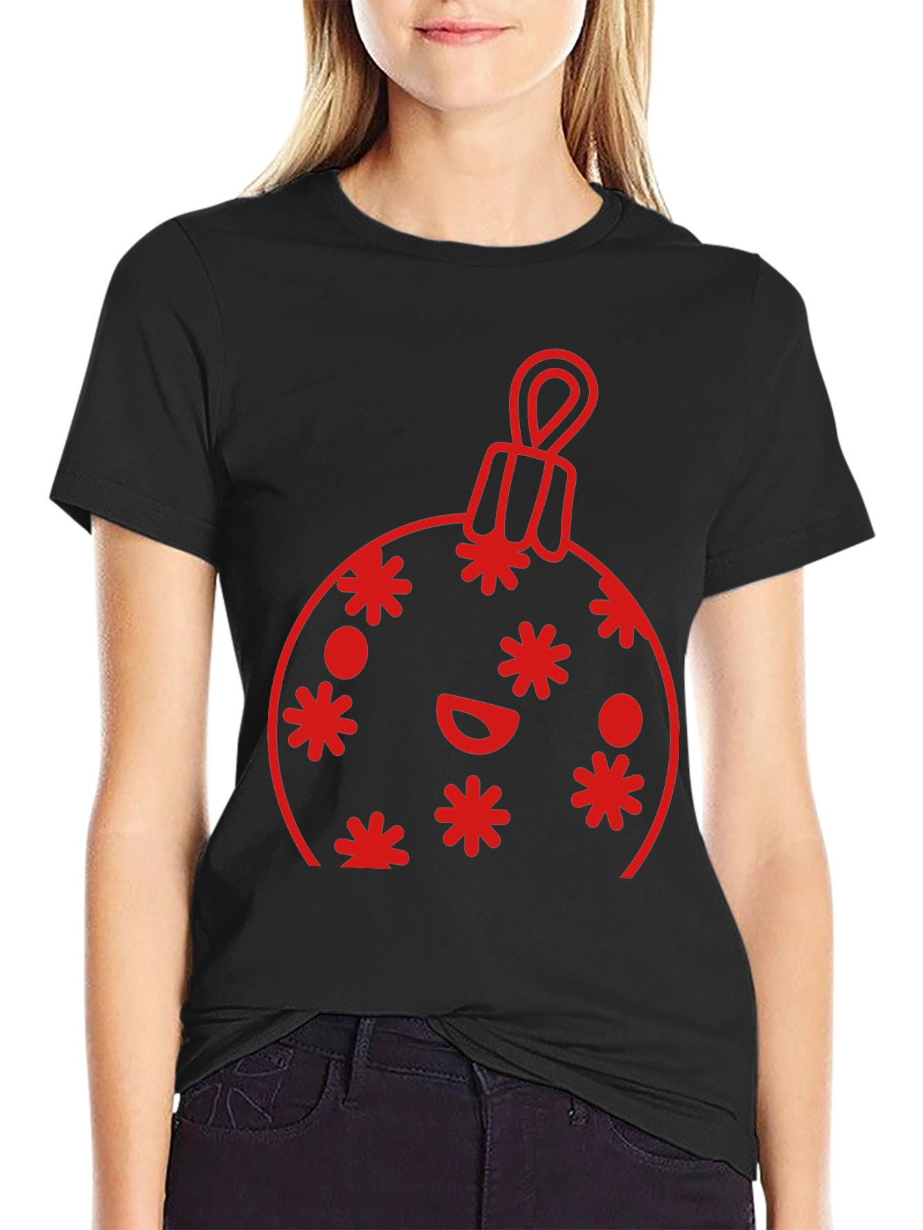 Festive Holiday Ornament Graphic Tee - Black
