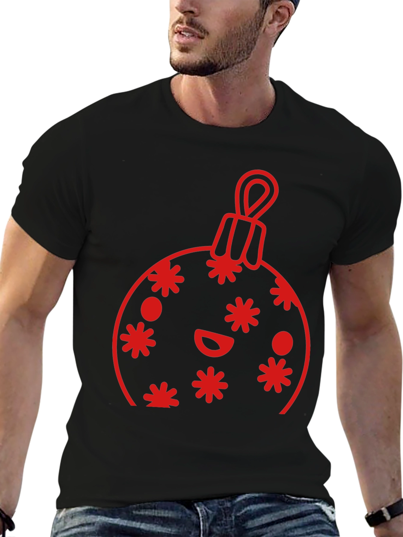 Festive Holiday Ornament Graphic Tee - Black
