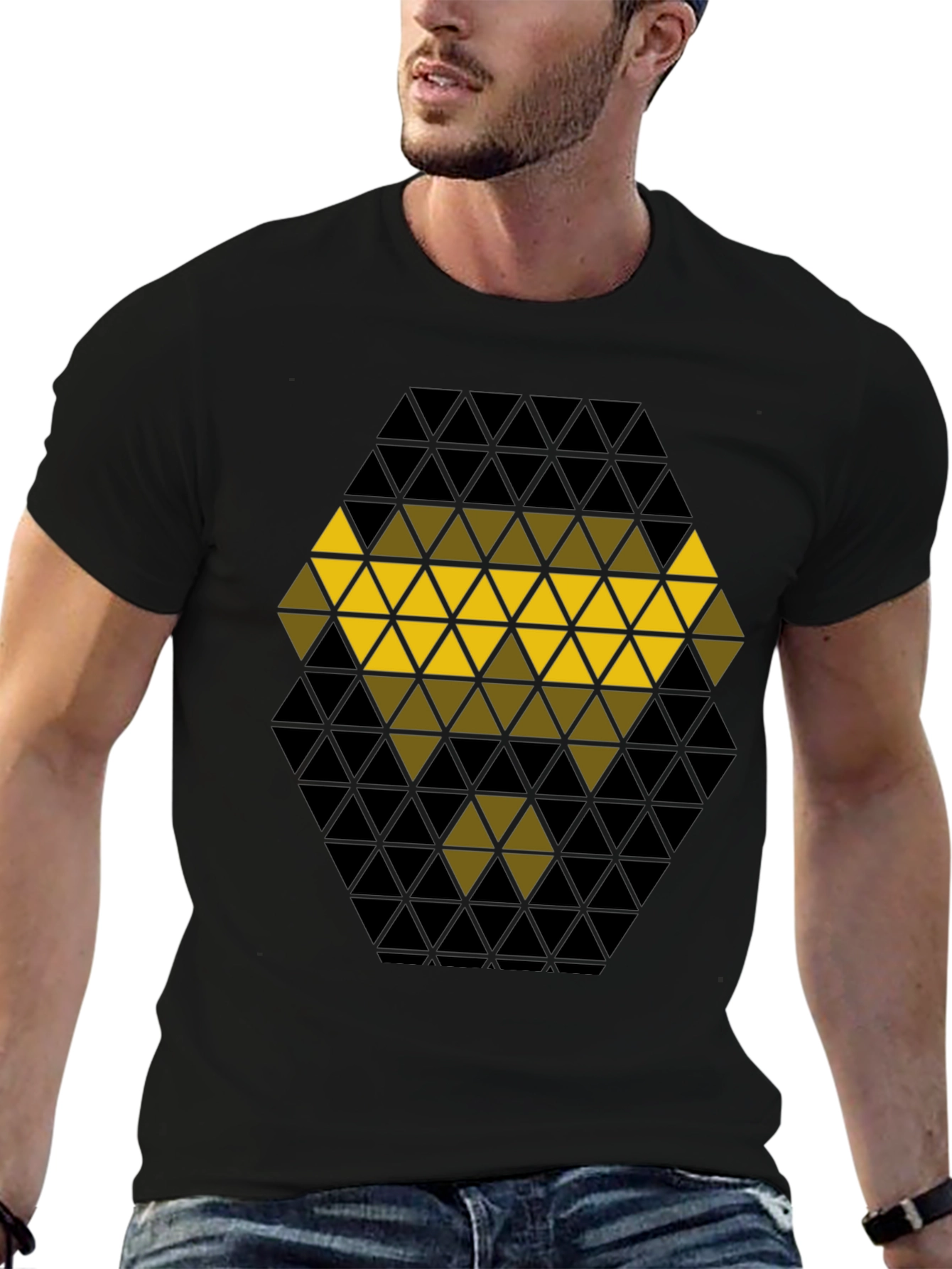 Geometric Triangle Pattern Black T-Shirt