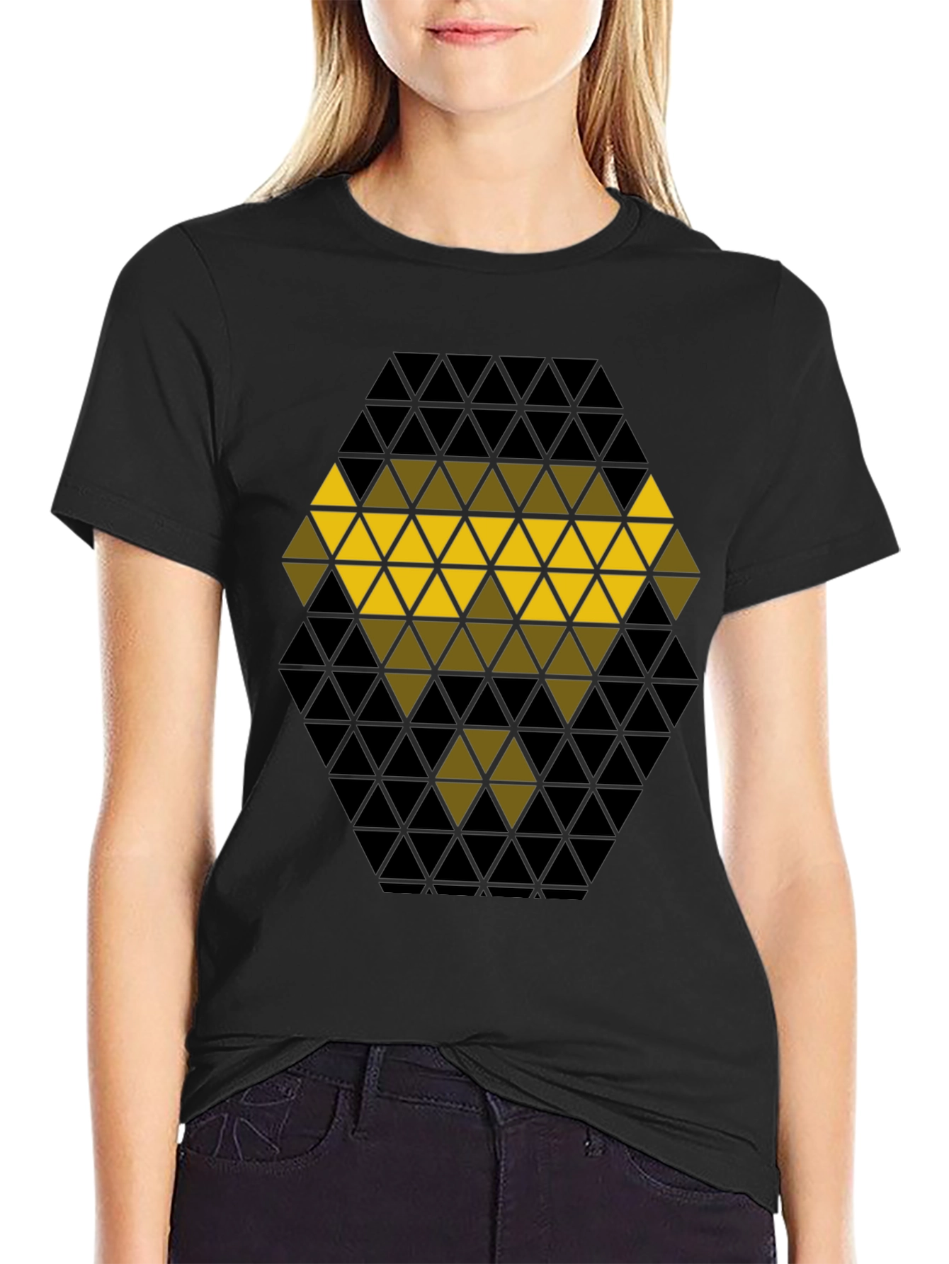 Geometric Triangle Pattern Black T-Shirt