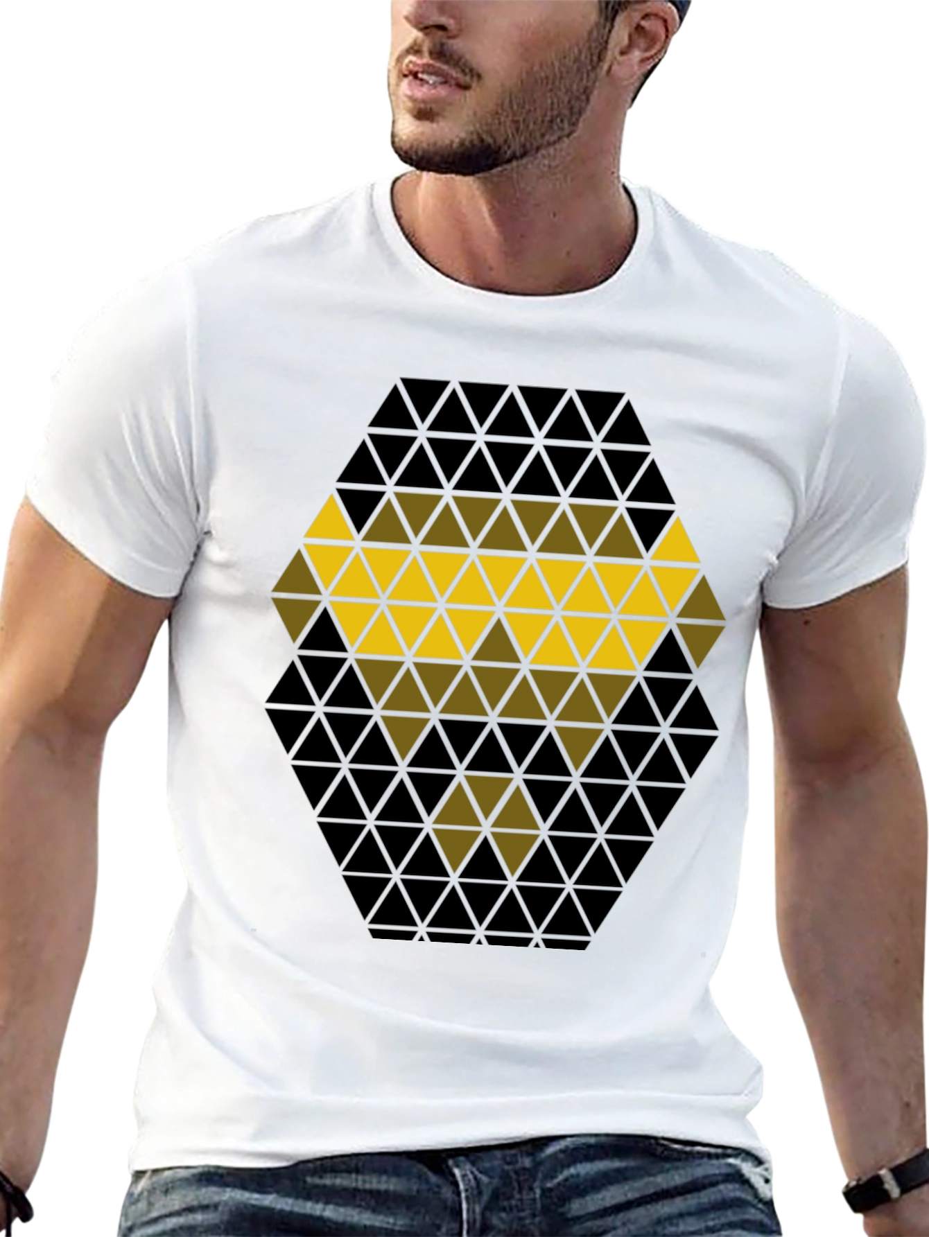 Geometric Triangle Pattern Black T-Shirt